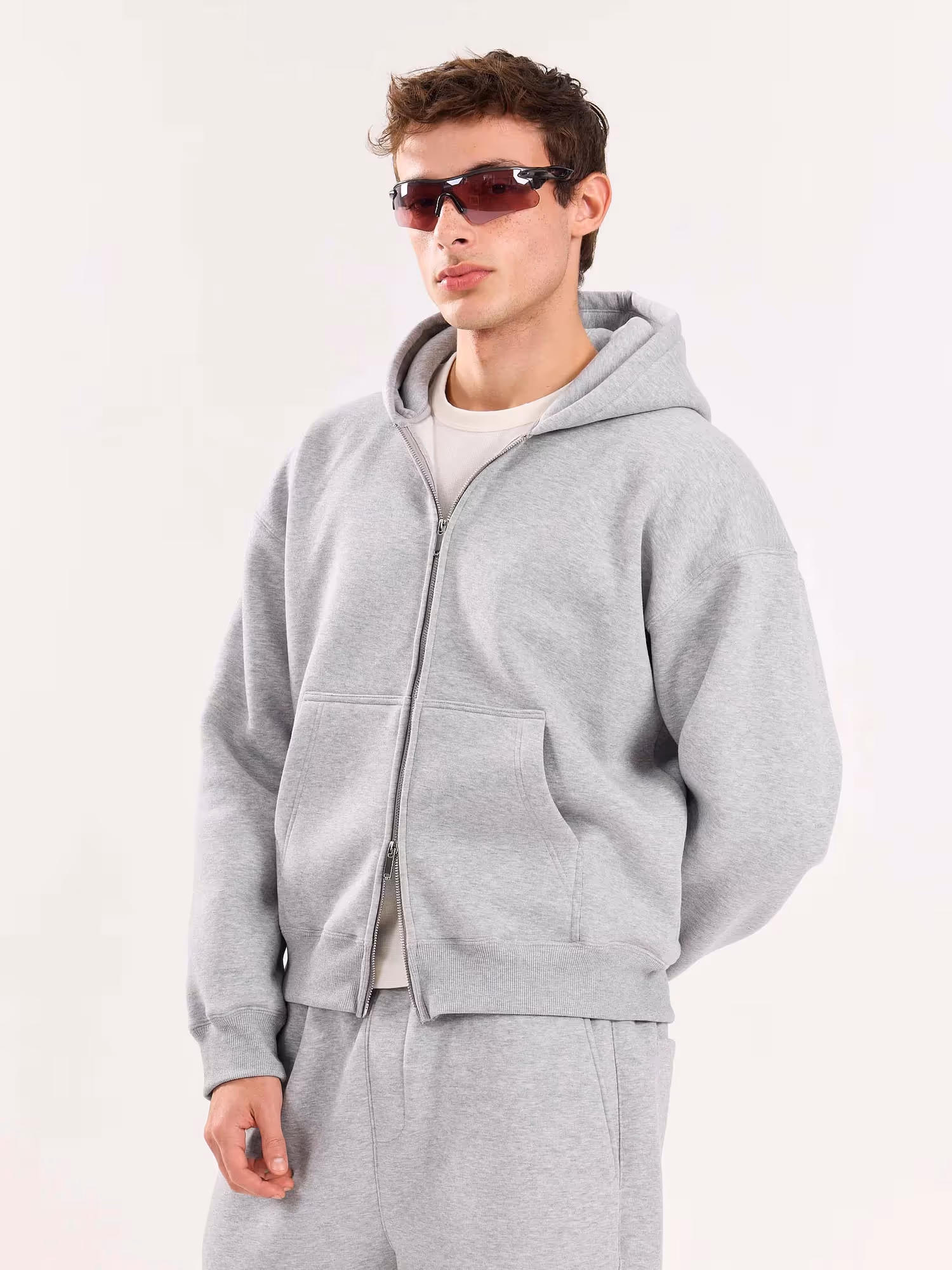 Marl Grey Cropped Zip-Up Hoodie  image 5