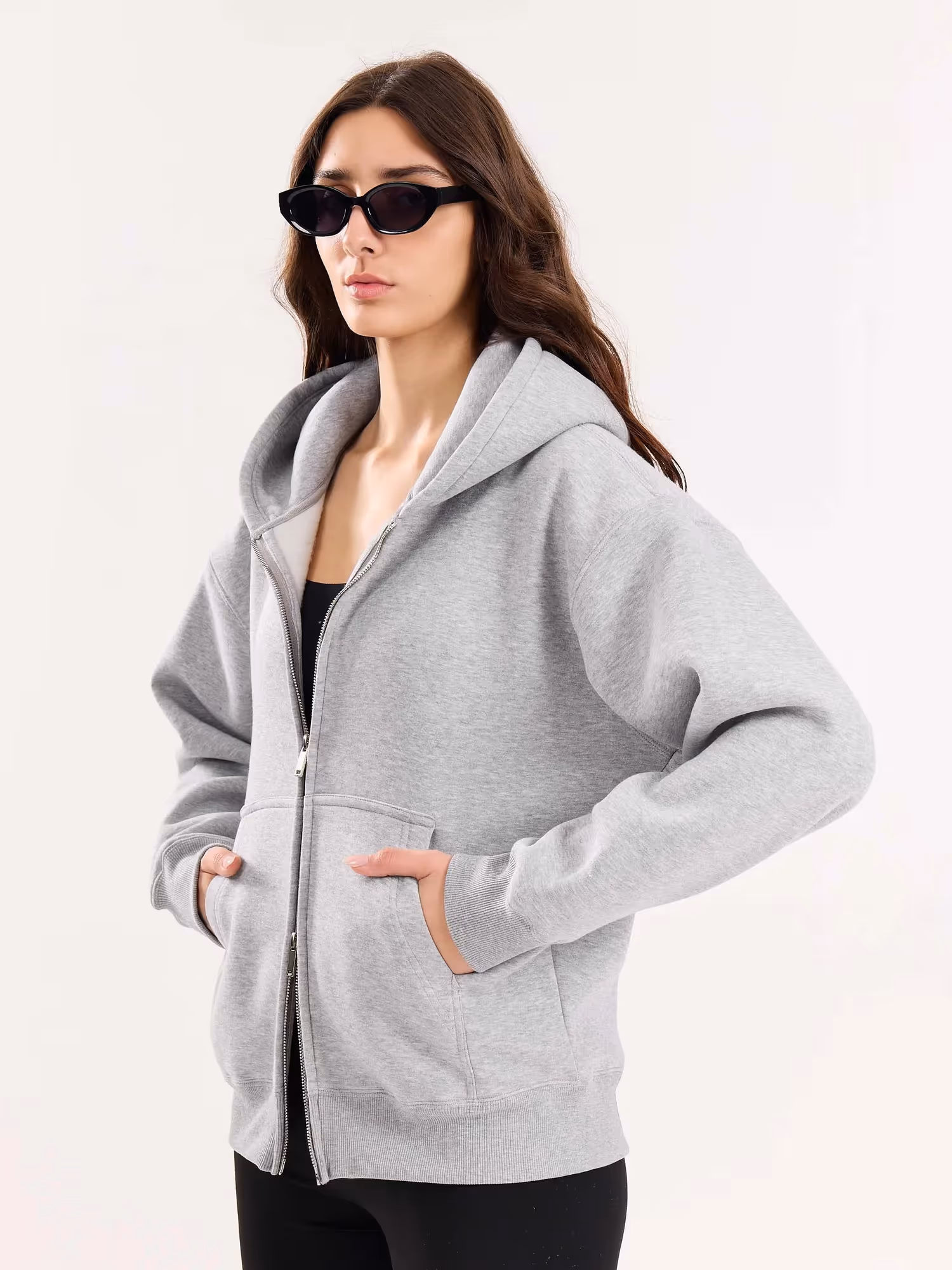 Marl Grey Cropped Zip-Up Hoodie  image 6