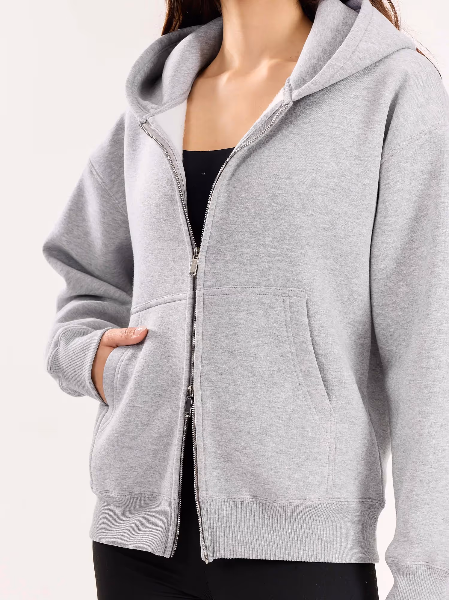Marl Grey Cropped Zip-Up Hoodie  image 7