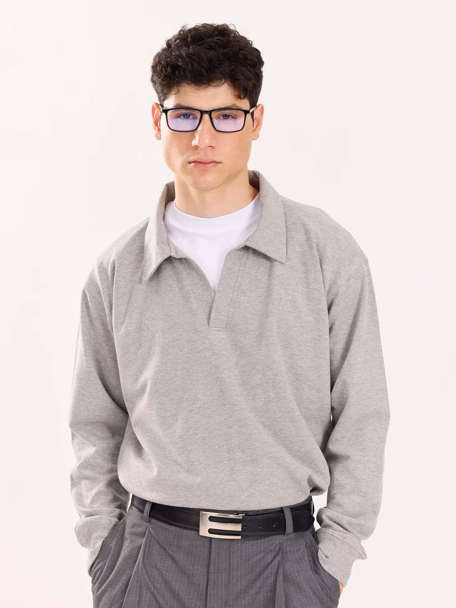 Marl Grey Terry Polo Tee image 3