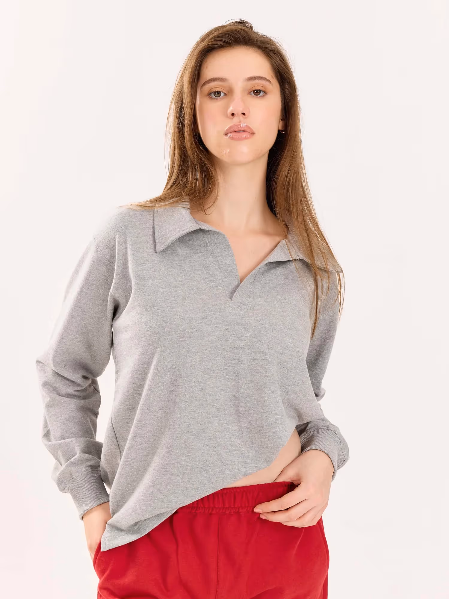 Marl Grey Terry Polo Tee image 6