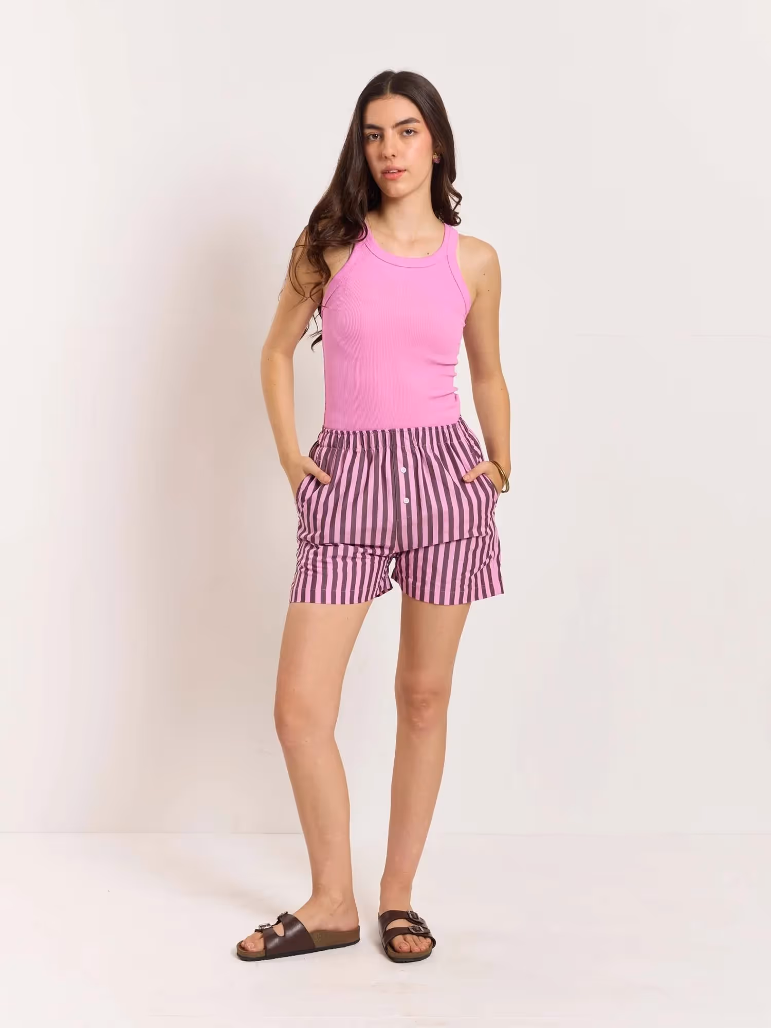 Mauve Striped Poplin Shorts image 2