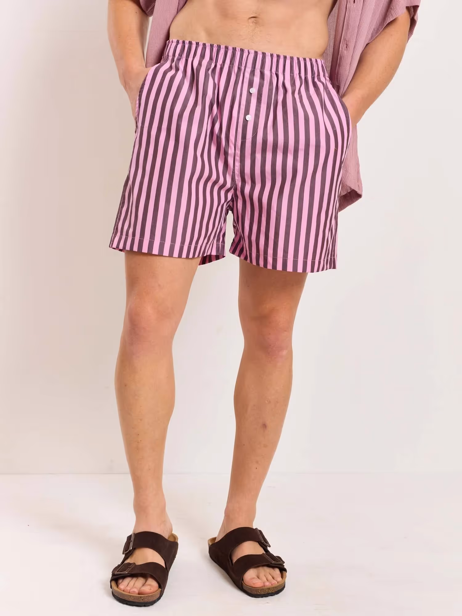 Mauve Striped Poplin Shorts image 3