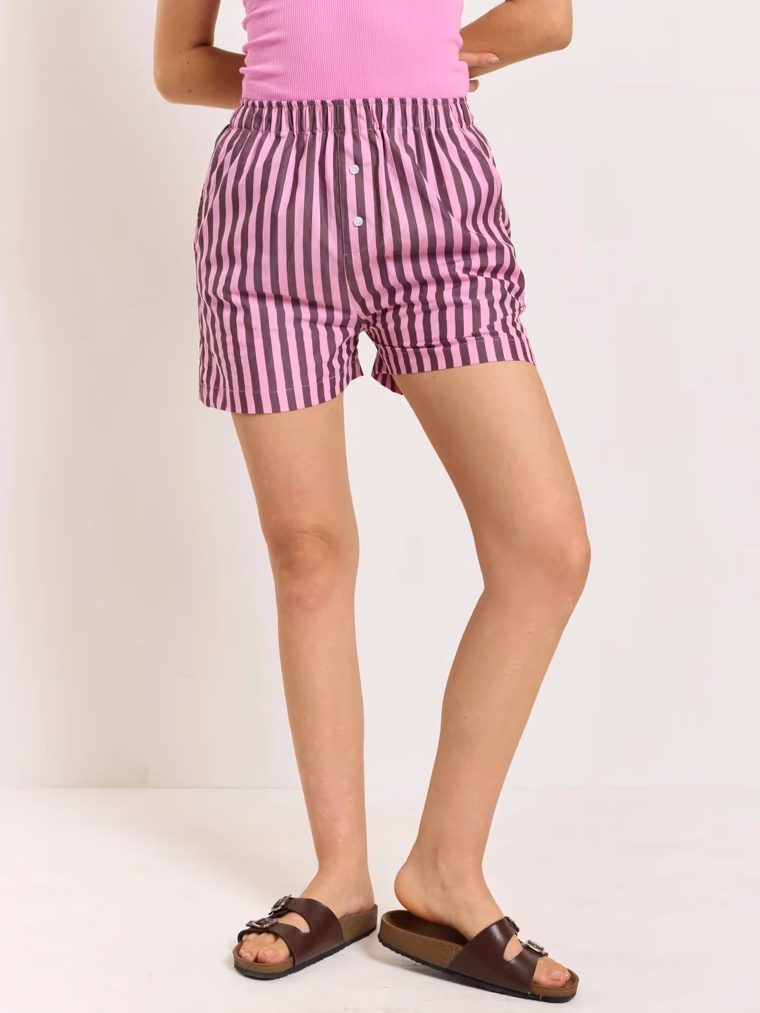 Mauve Striped Poplin Shorts image 4