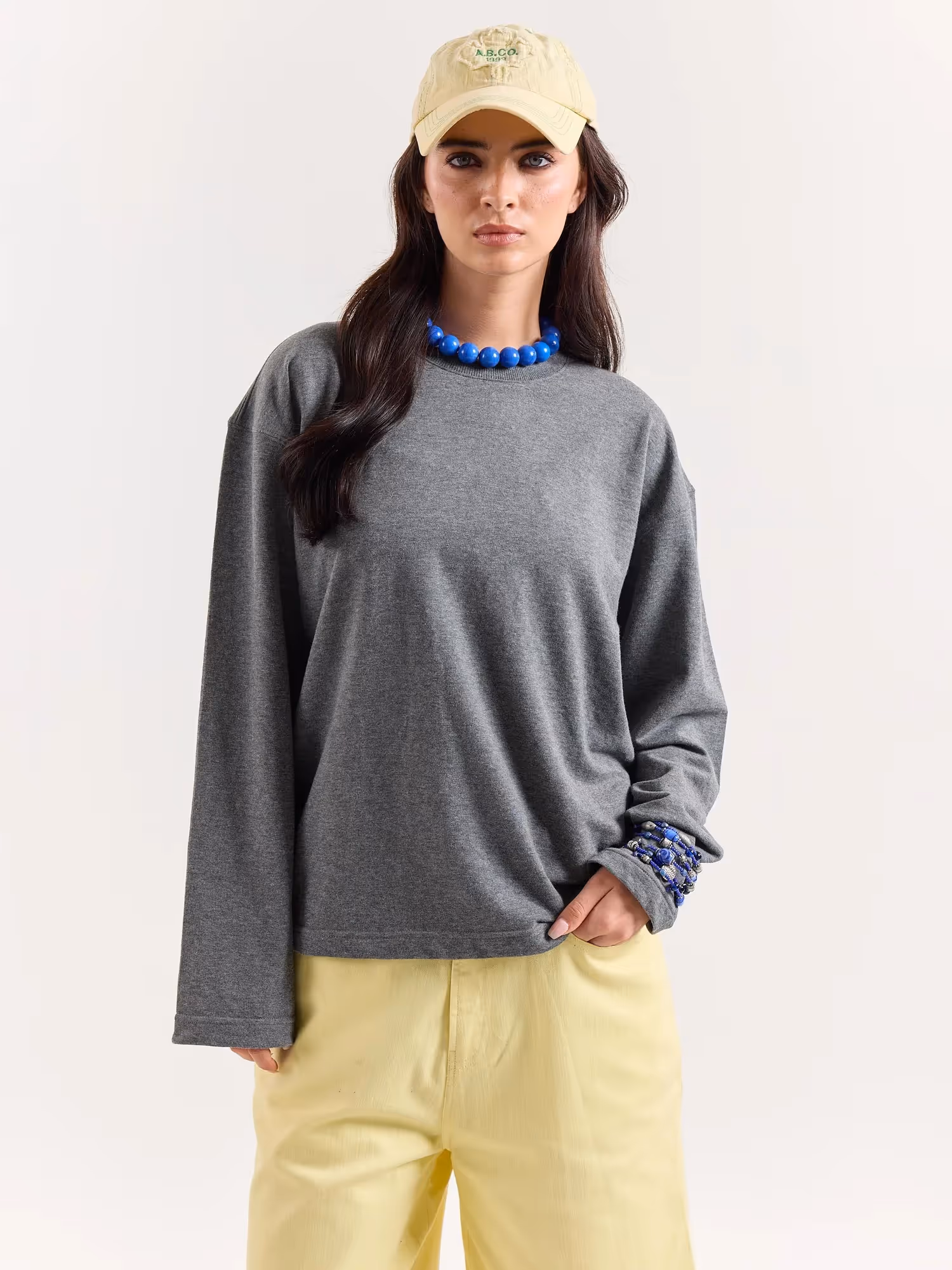 Melange Grey Loose Fit Cropped T-Shirt image 4