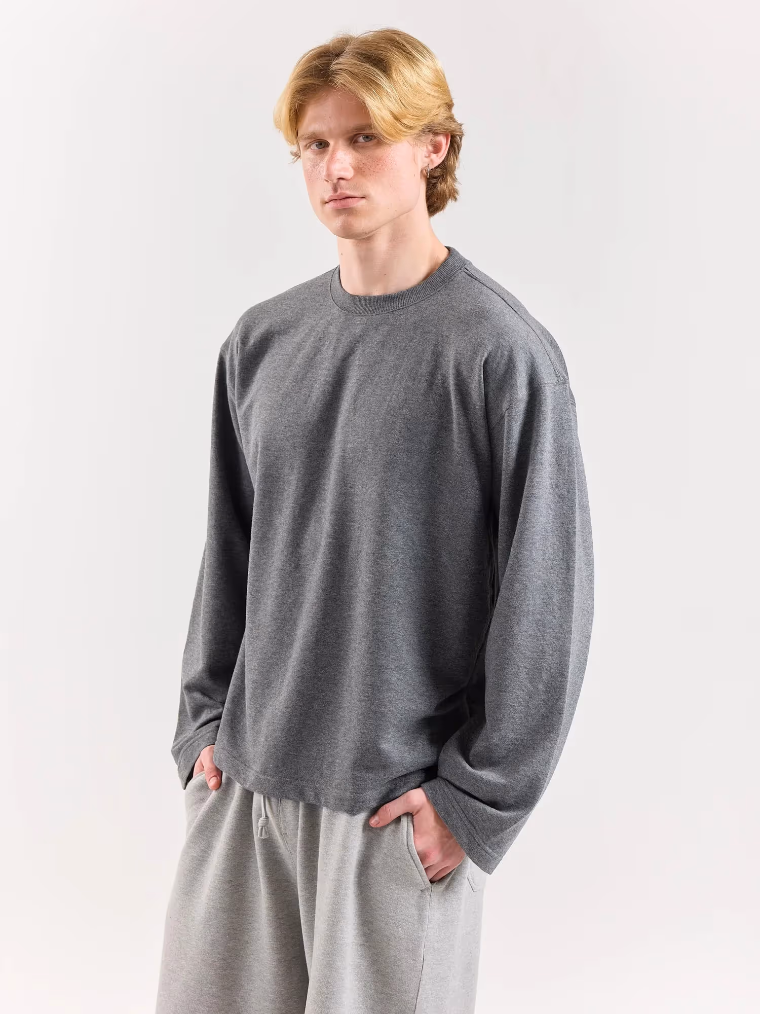 Melange Grey Loose Fit Cropped T-Shirt image 7