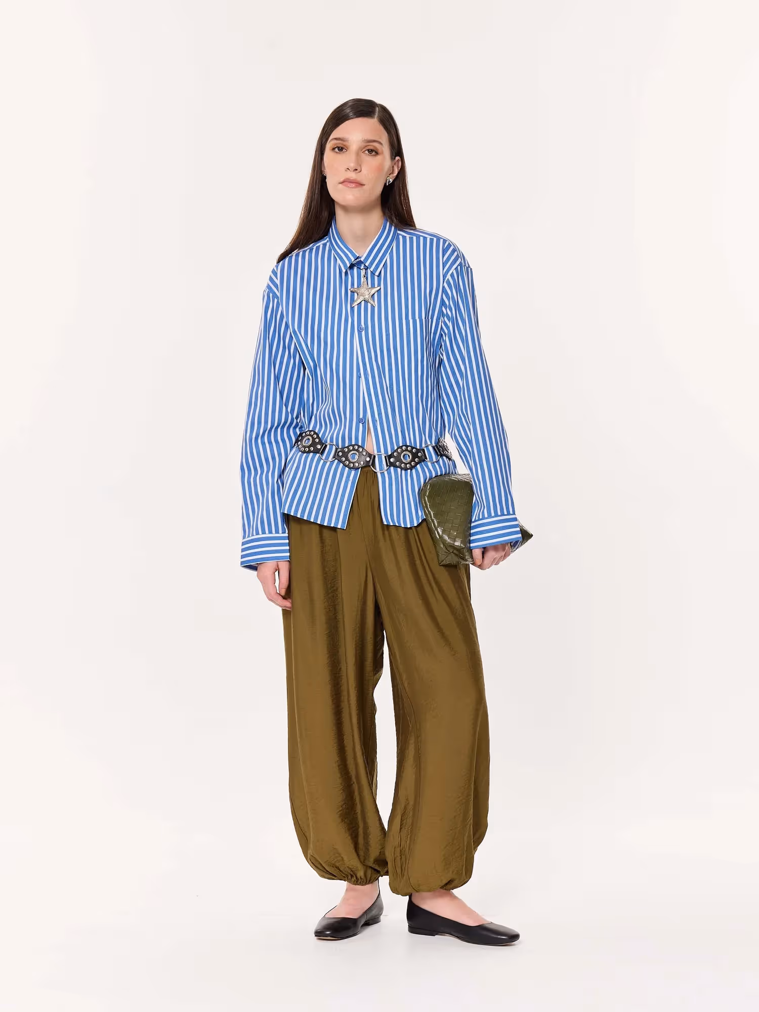 Mid Blue and White Striped Poplin Oversized Cropped Shirt image 2
