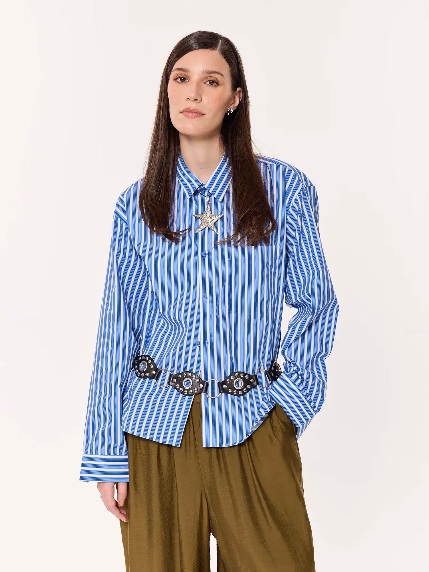 Mid Blue and White Striped Poplin Oversized Cropped Shirt image 4