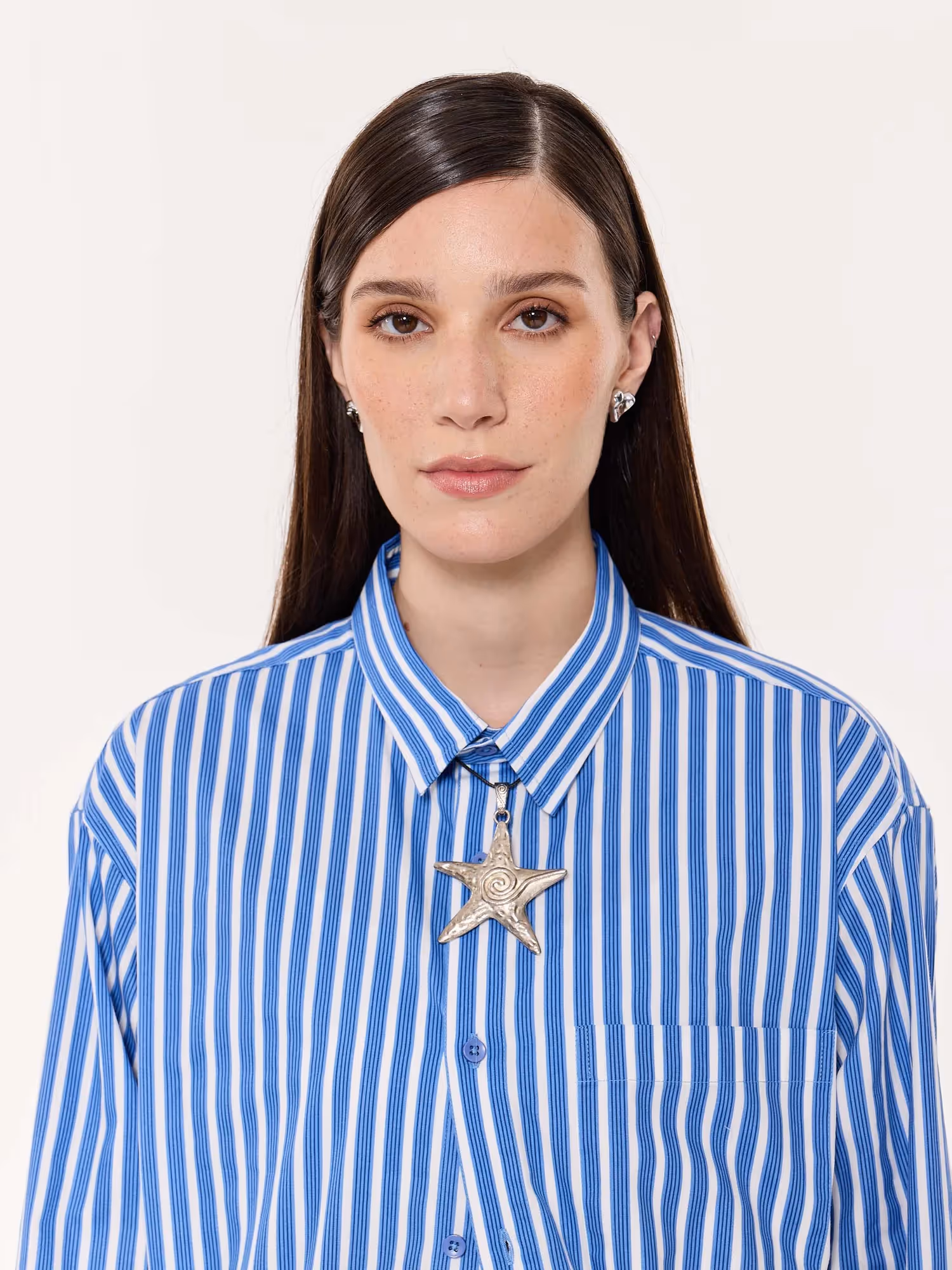 Mid Blue and White Striped Poplin Oversized Cropped Shirt image 8