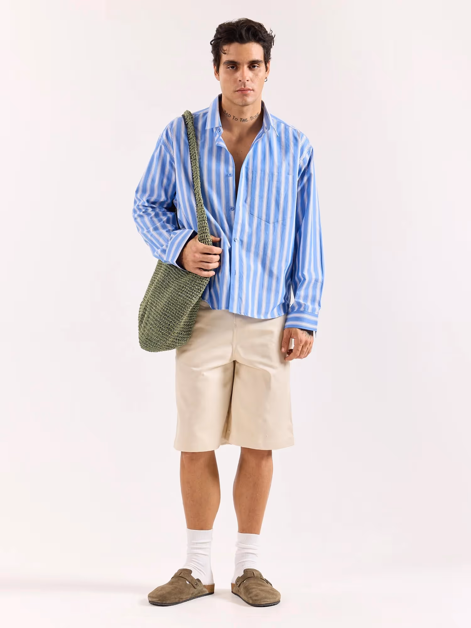 Mid Blue and White Striped Poplin Oversized Shirt image 1