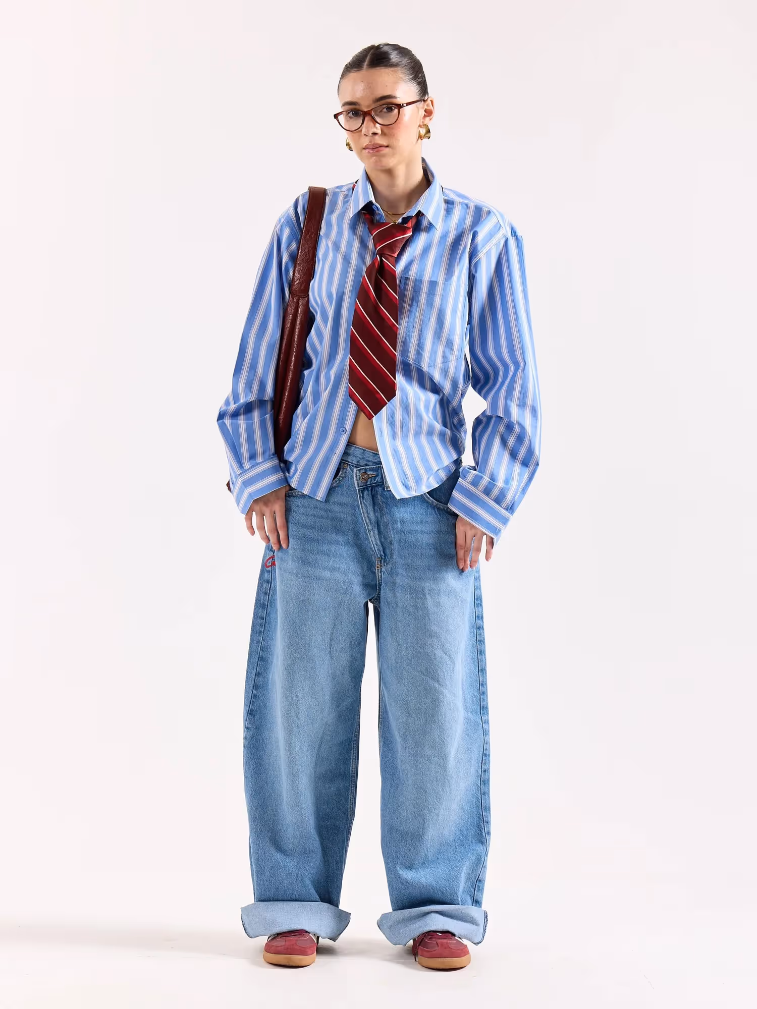 Mid Blue and White Striped Poplin Oversized Shirt image 2