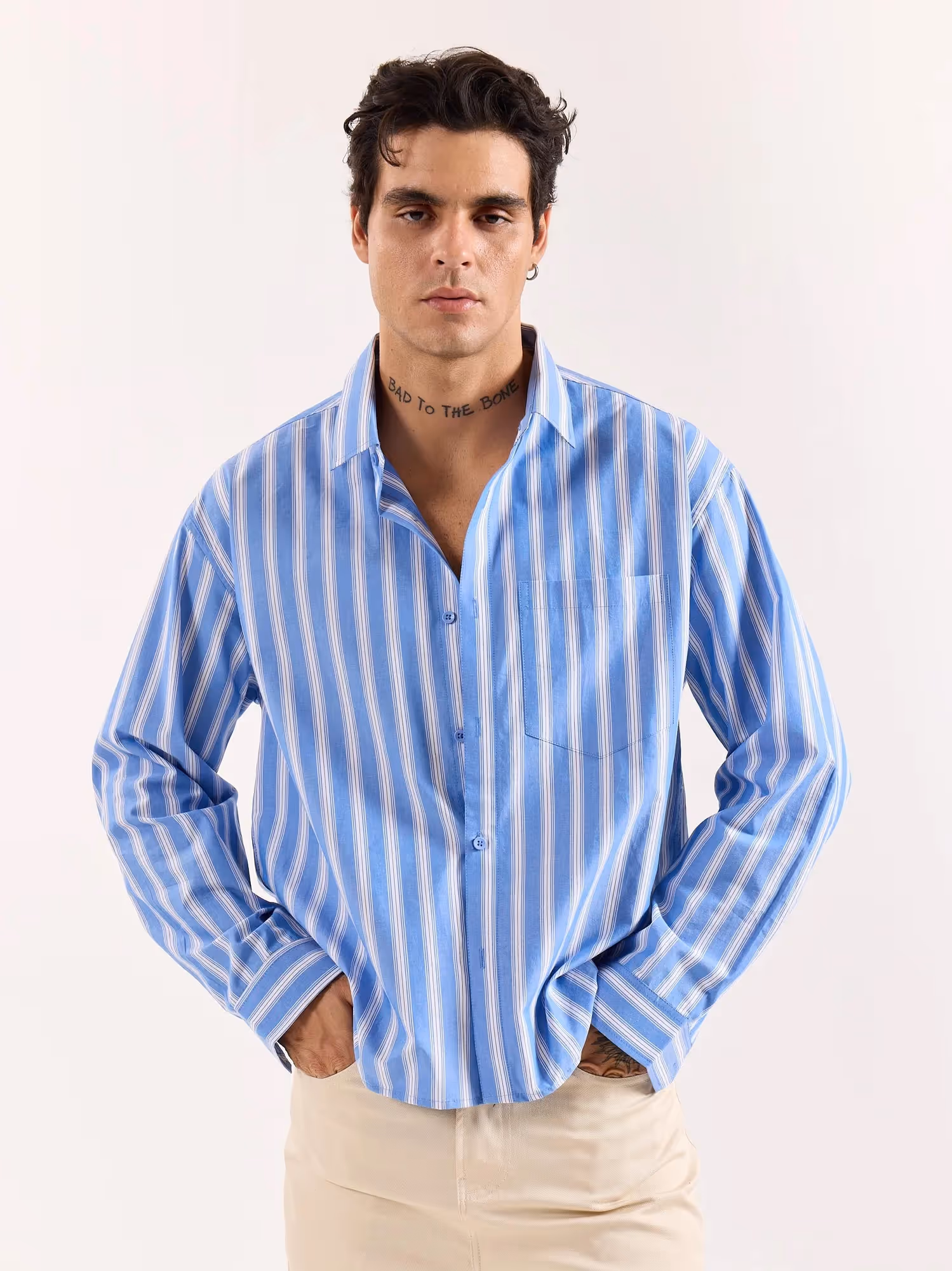 Mid Blue and White Striped Poplin Oversized Shirt image 3