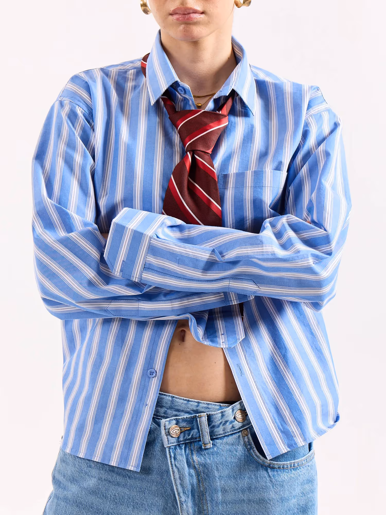 Mid Blue and White Striped Poplin Oversized Shirt image 5