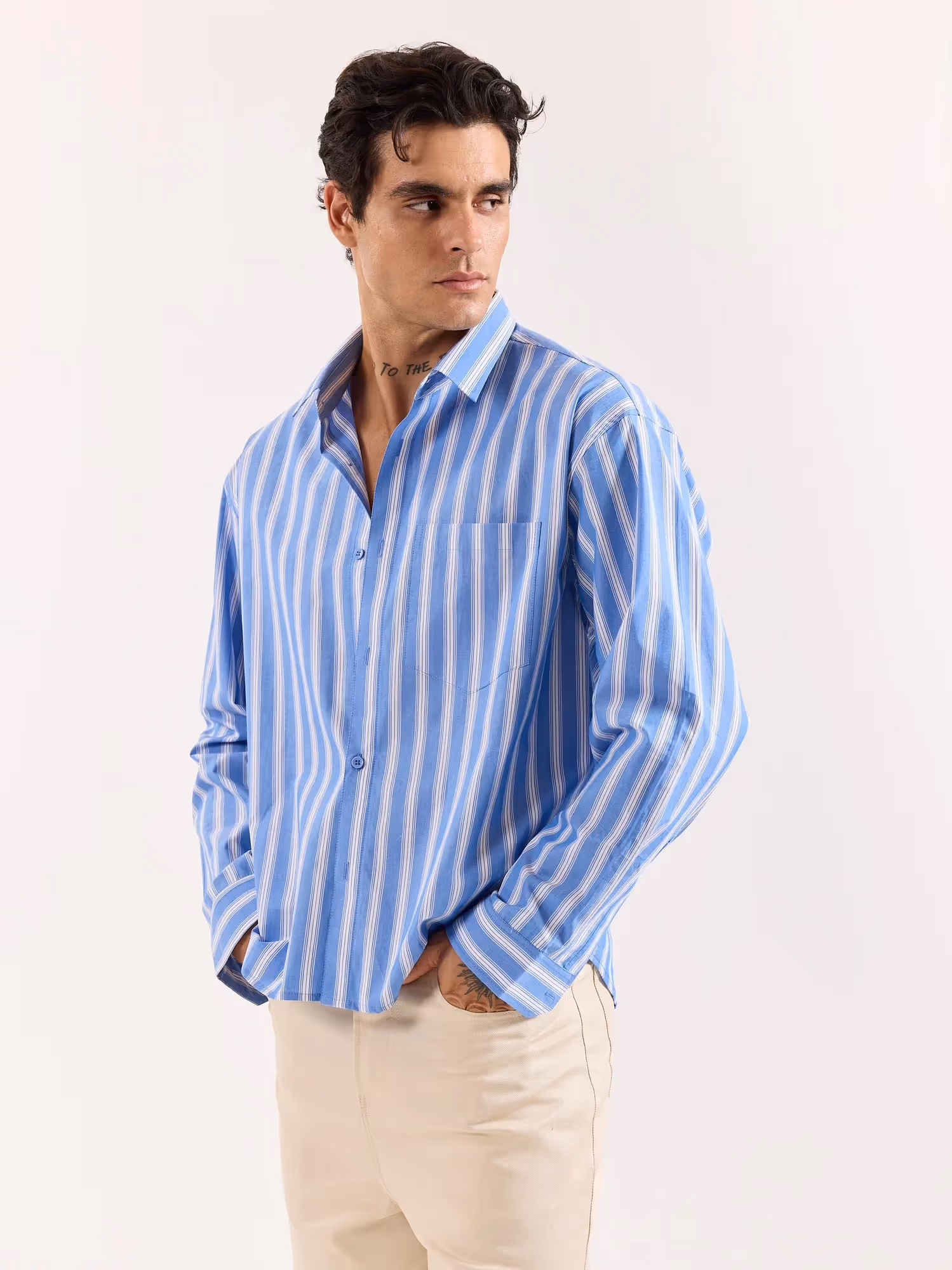 Mid Blue and White Striped Poplin Oversized Shirt image 6