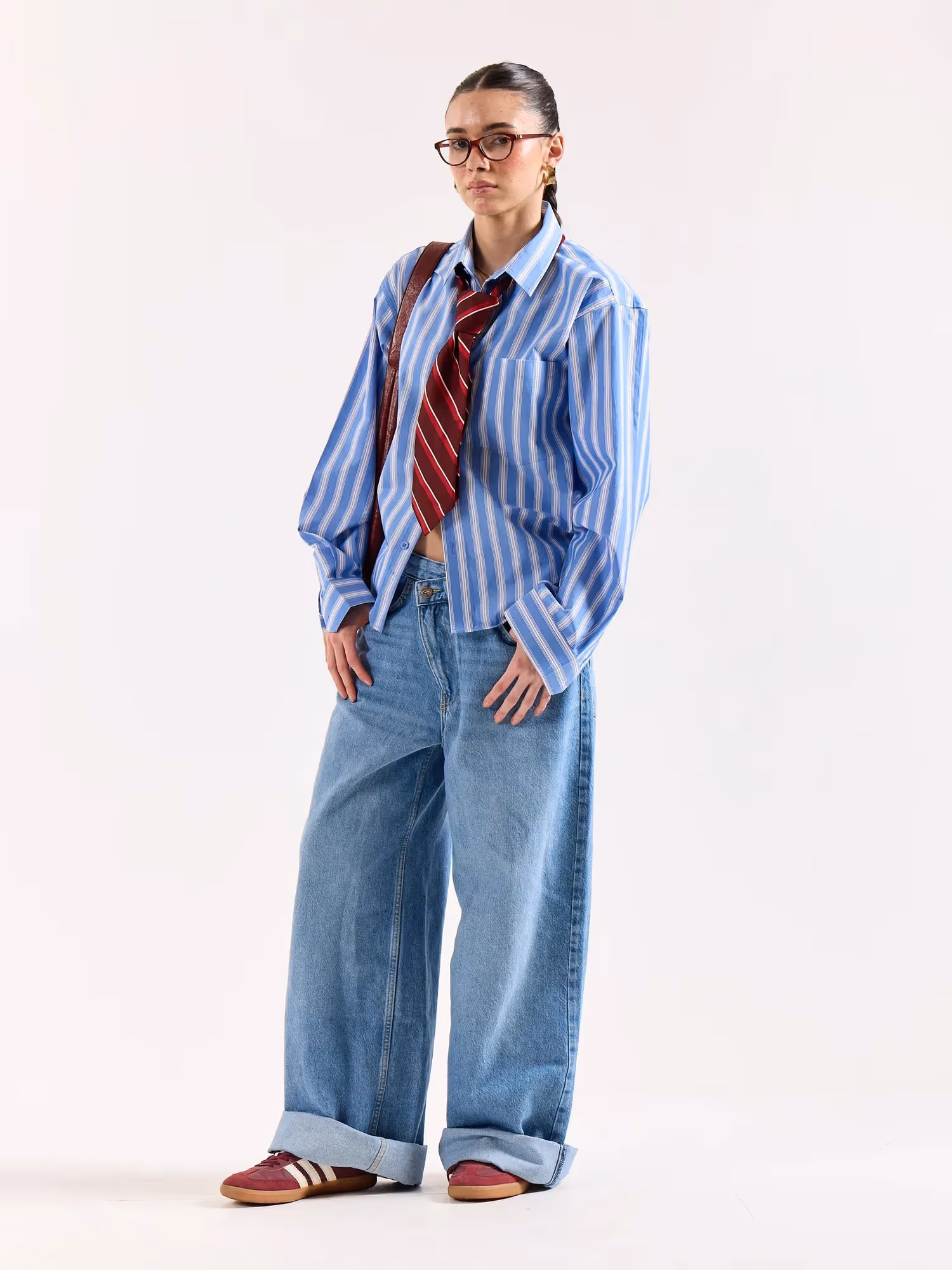 Mid Blue and White Striped Poplin Oversized Shirt image 7
