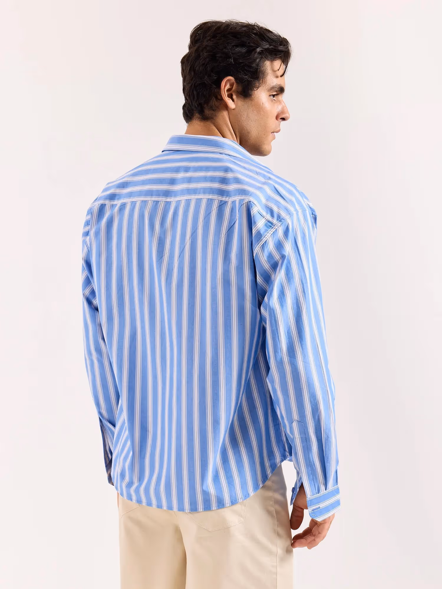 Mid Blue and White Striped Poplin Oversized Shirt image 8