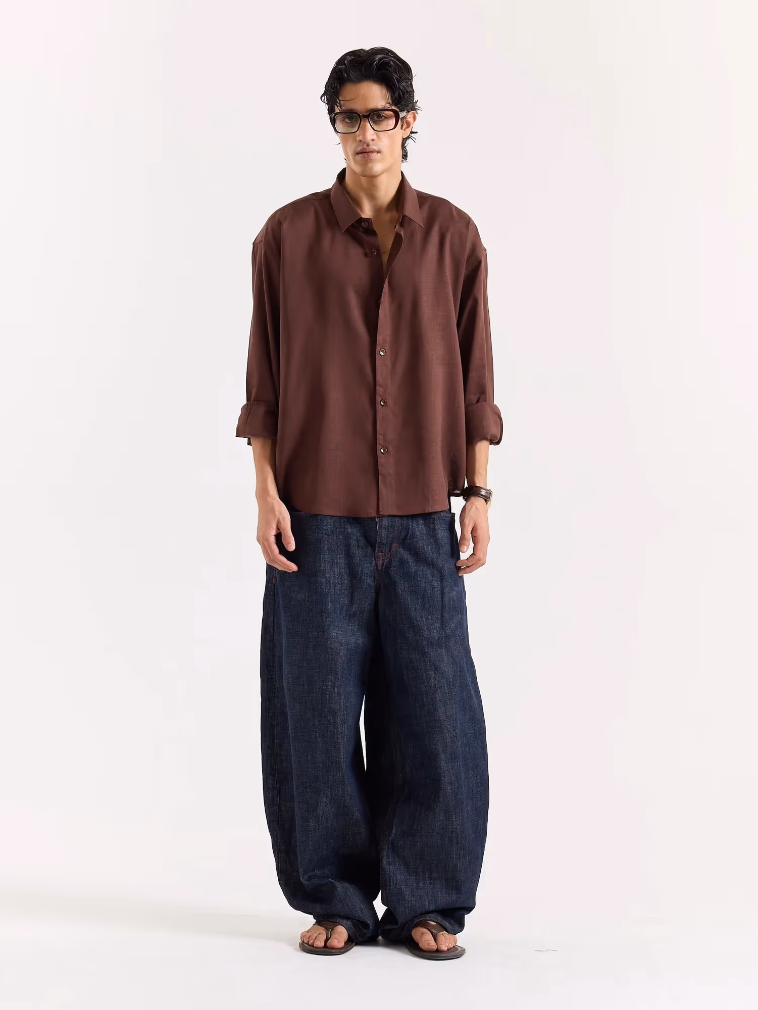 Mocha Brown Linen Cropped Shirt image 1