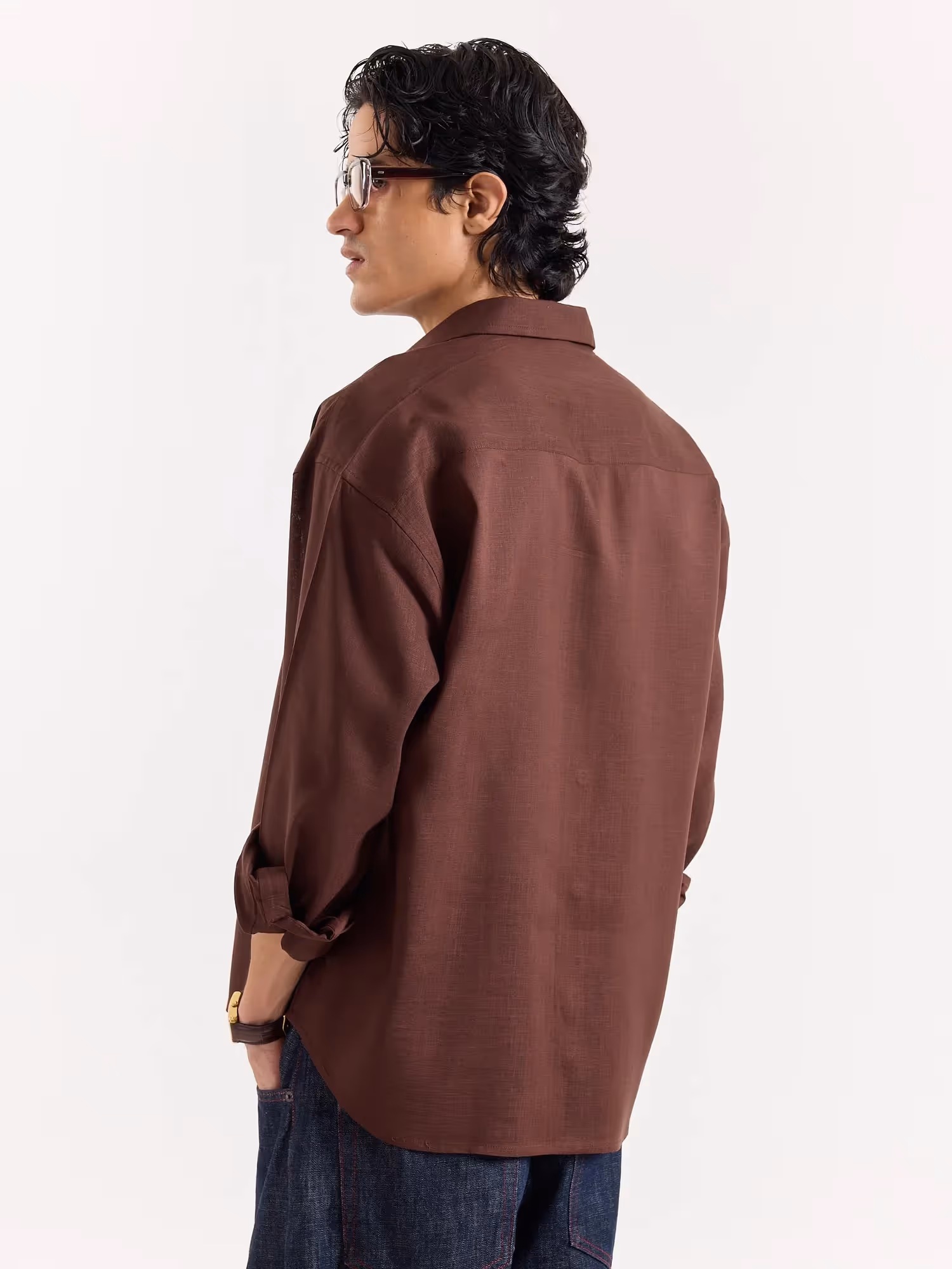 Mocha Brown Linen Cropped Shirt image 3