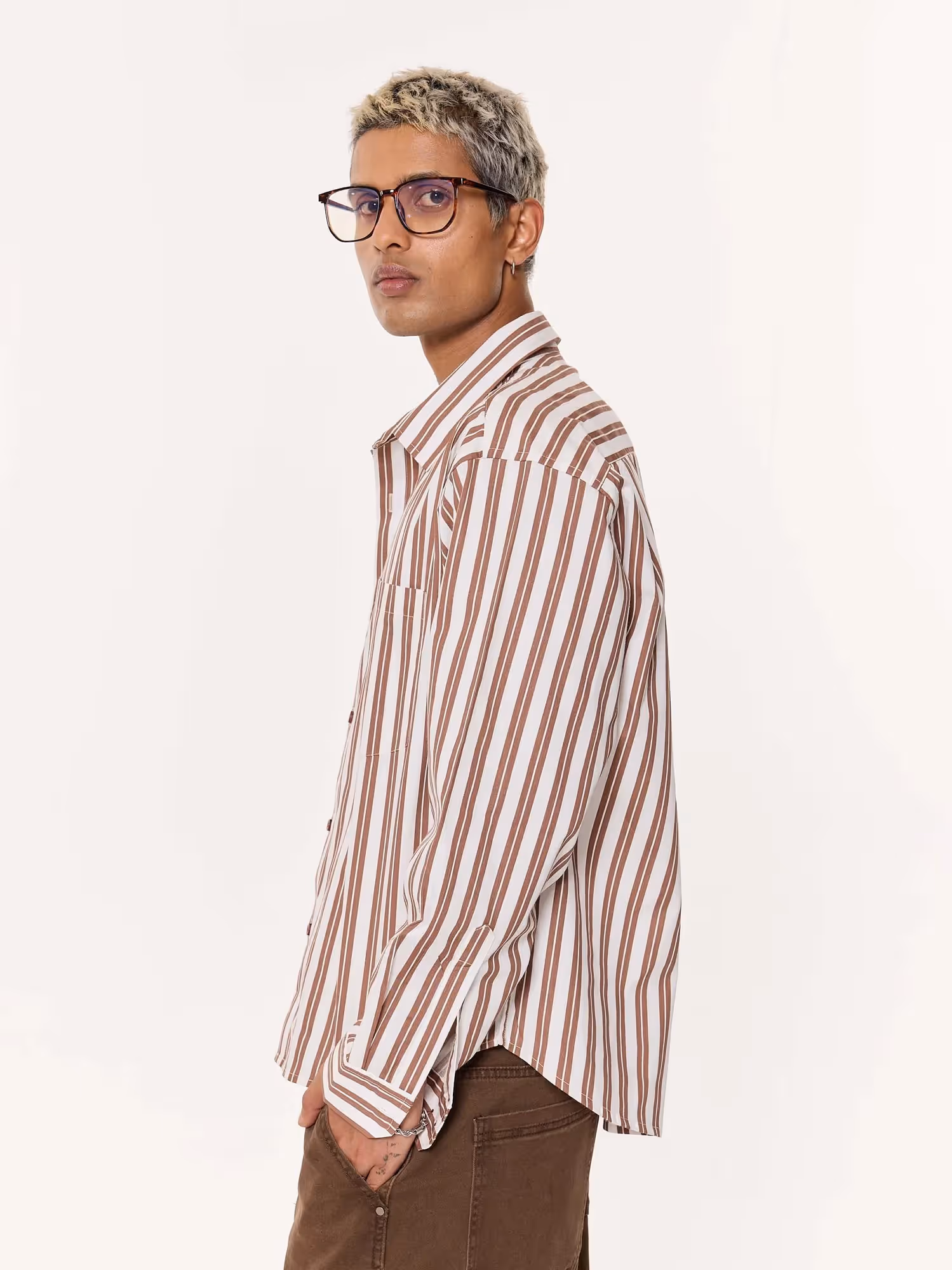 Mocha Striped Oversized Cropped Shirt image 5