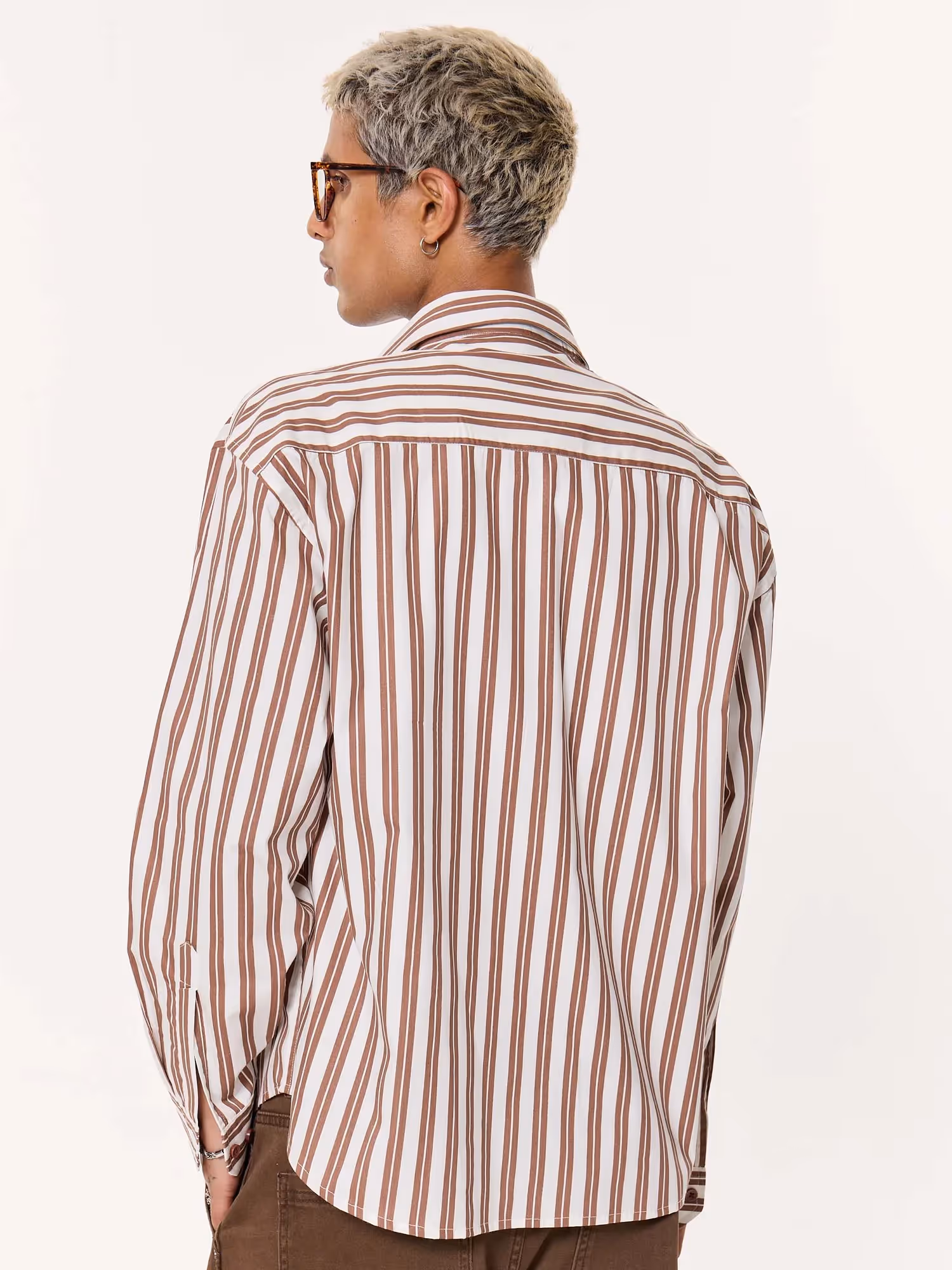 Mocha Striped Oversized Cropped Shirt image 7