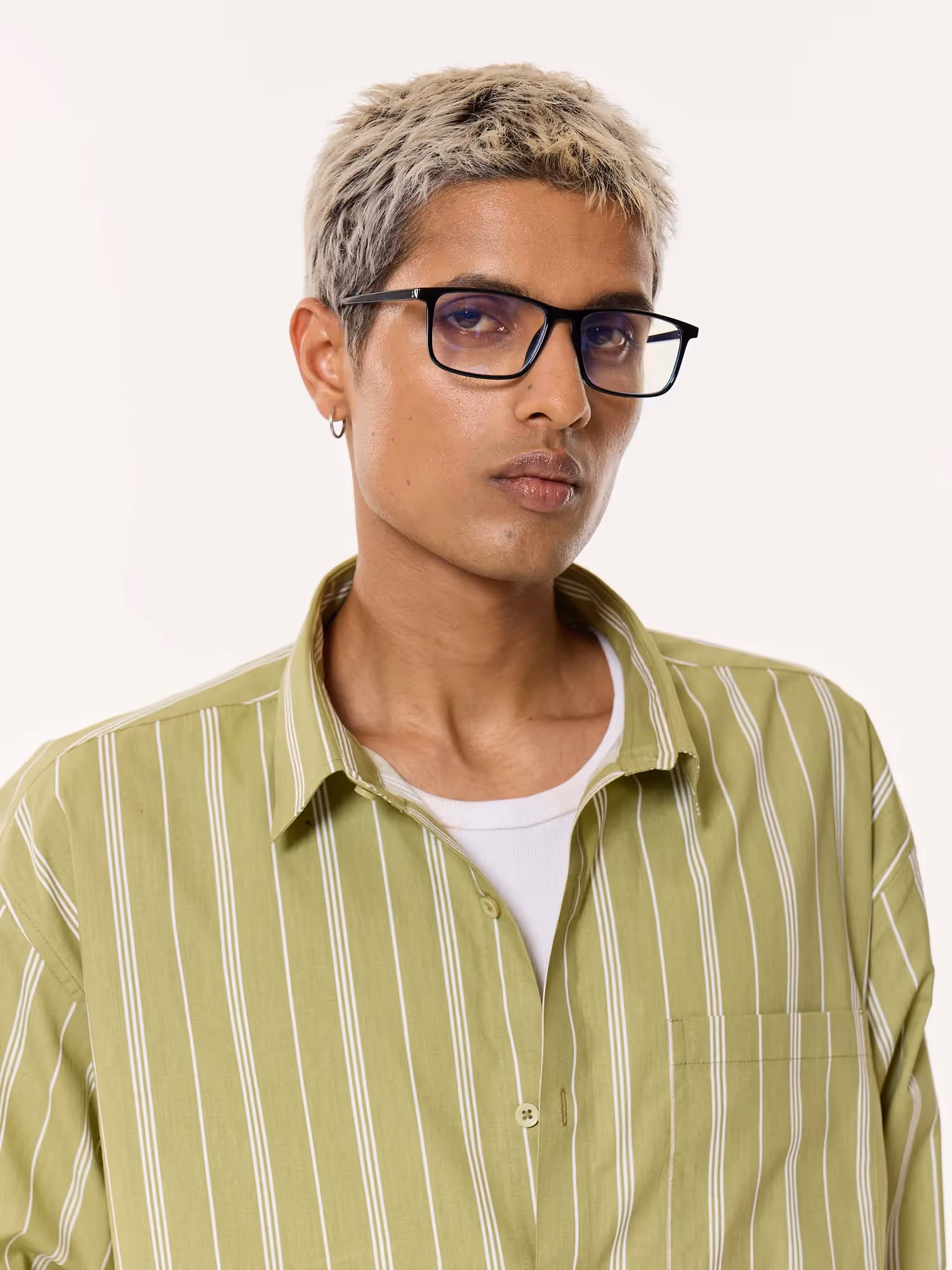 Moss Green Striped Oversized Cropped Shirt image 8