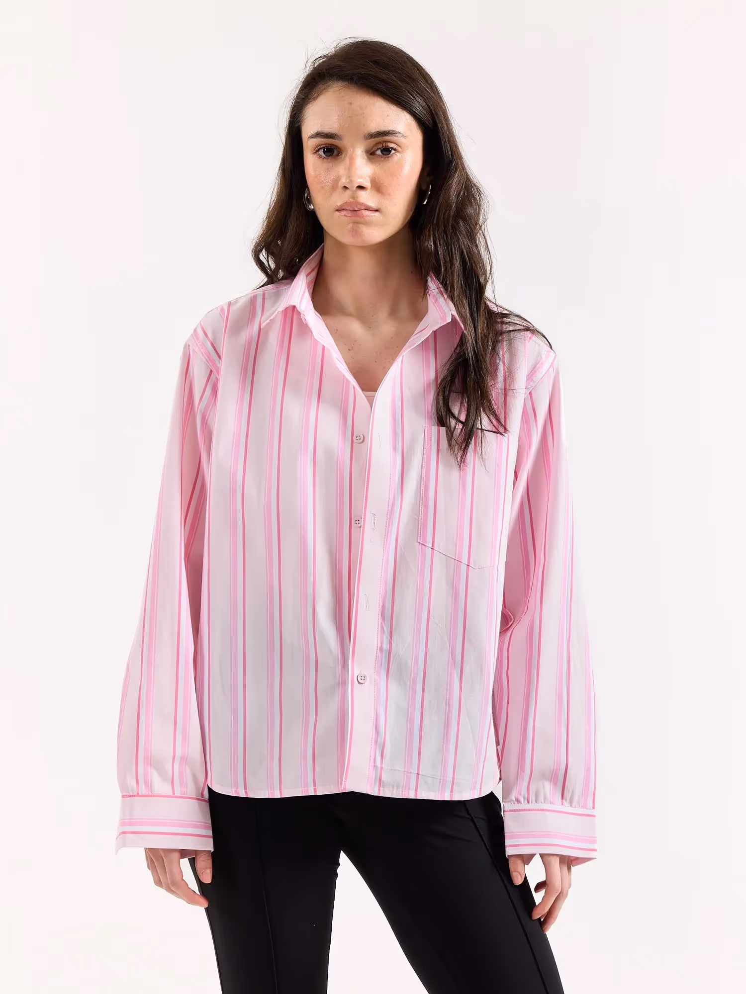 Multi Pink Striped Poplin Oversized Shirt image 4