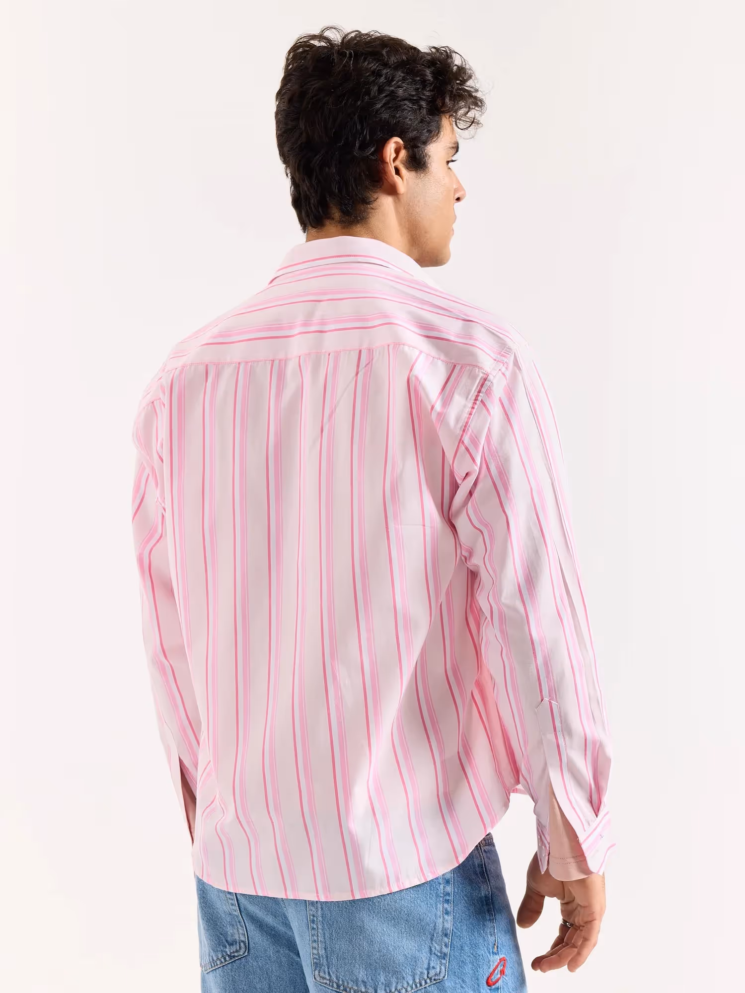 Multi Pink Striped Poplin Oversized Shirt image 8