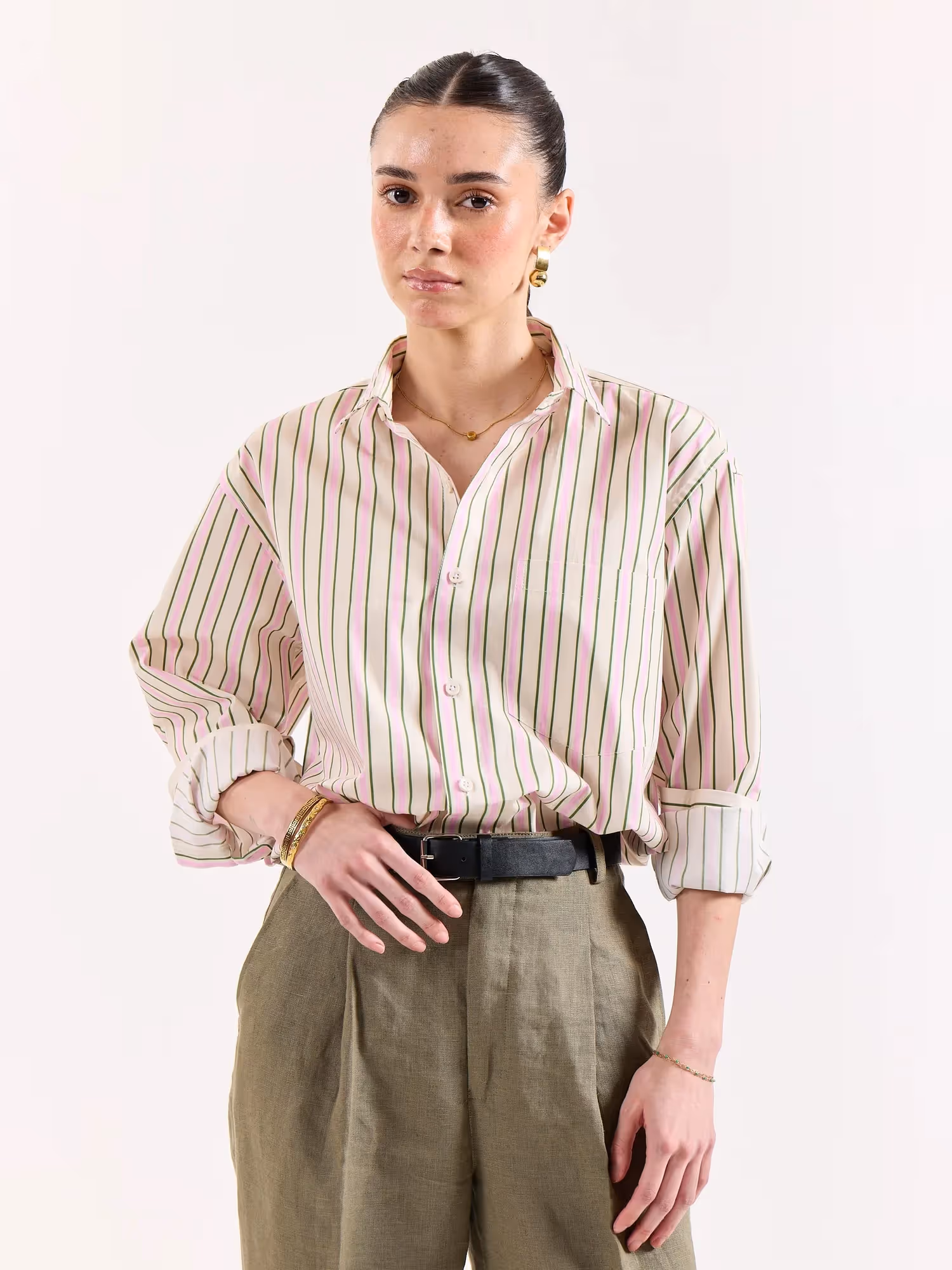 Multicolor Striped Poplin Oversized Shirt image 4