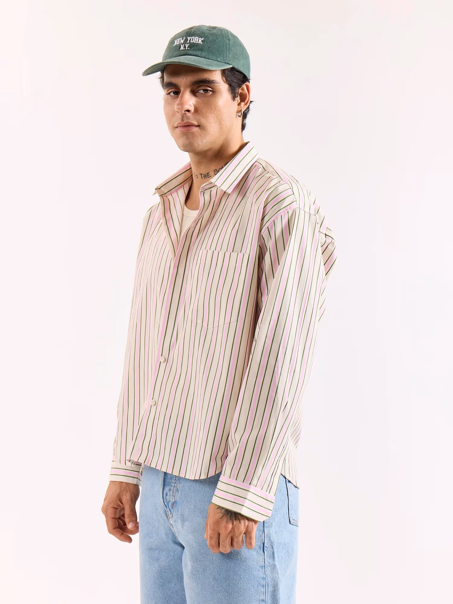 Multicolor Striped Poplin Oversized Shirt image 7