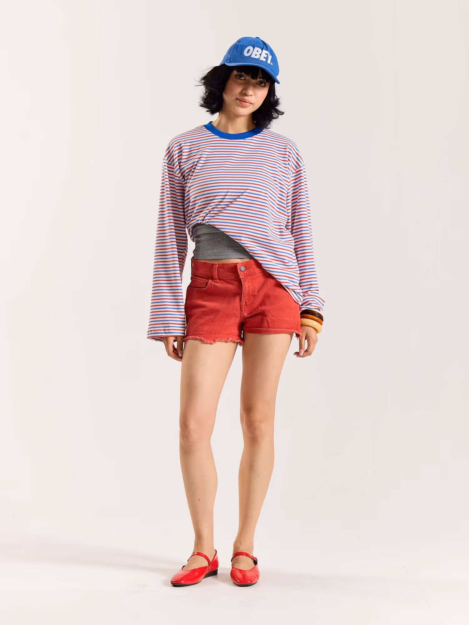 Multicolour Striped Loose Fit Cropped T-Shirt image 2