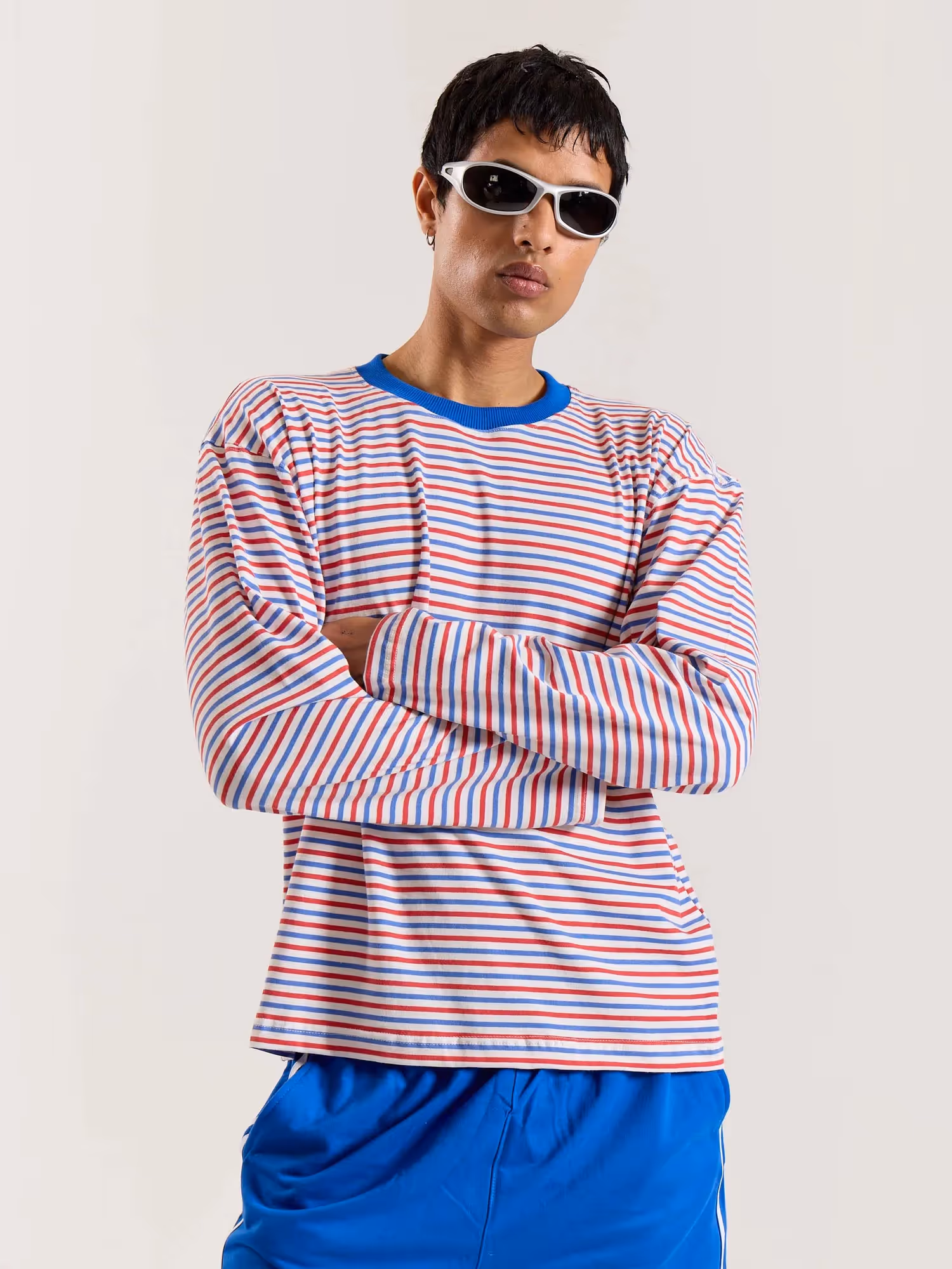 Multicolour Striped Loose Fit Cropped T-Shirt image 3