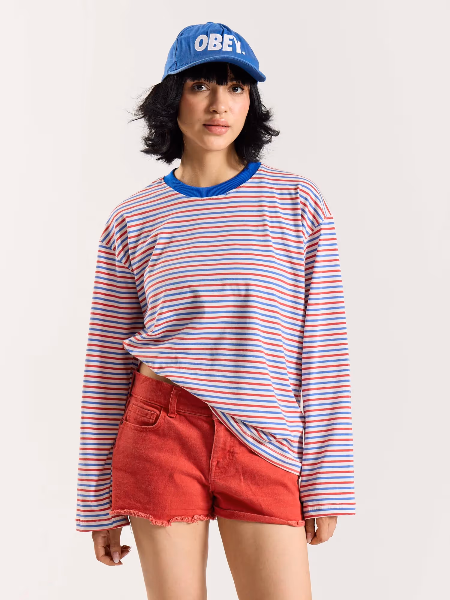 Multicolour Striped Loose Fit Cropped T-Shirt image 4