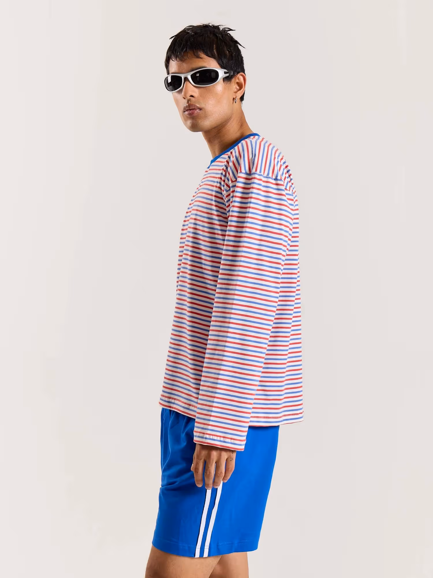 Multicolour Striped Loose Fit Cropped T-Shirt image 5