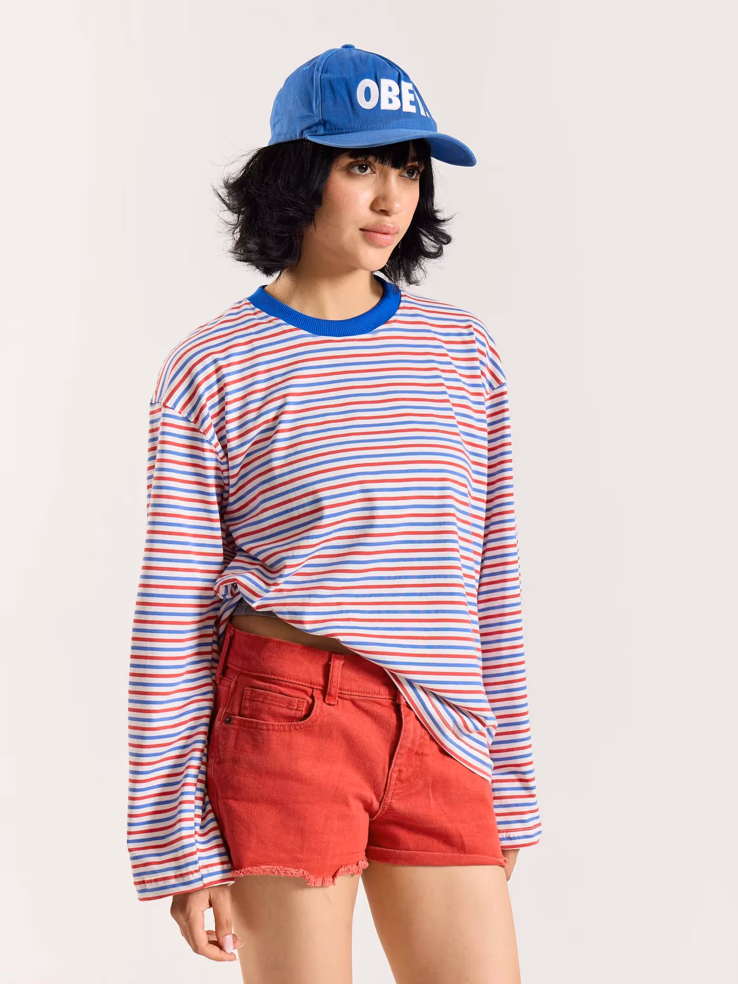 Multicolour Striped Loose Fit Cropped T-Shirt image 6