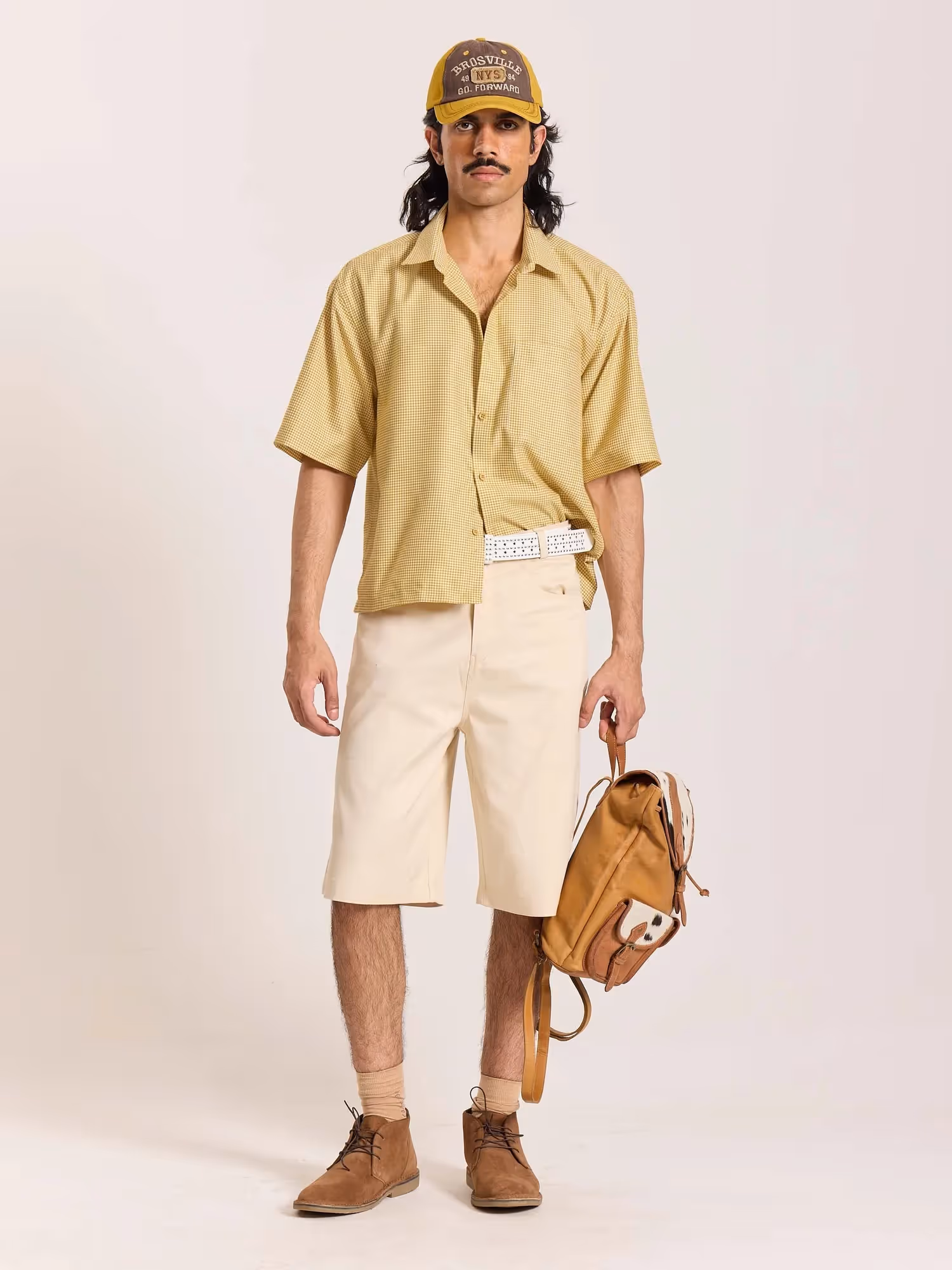 Mustard Checkered Cropped Shirt image 1
