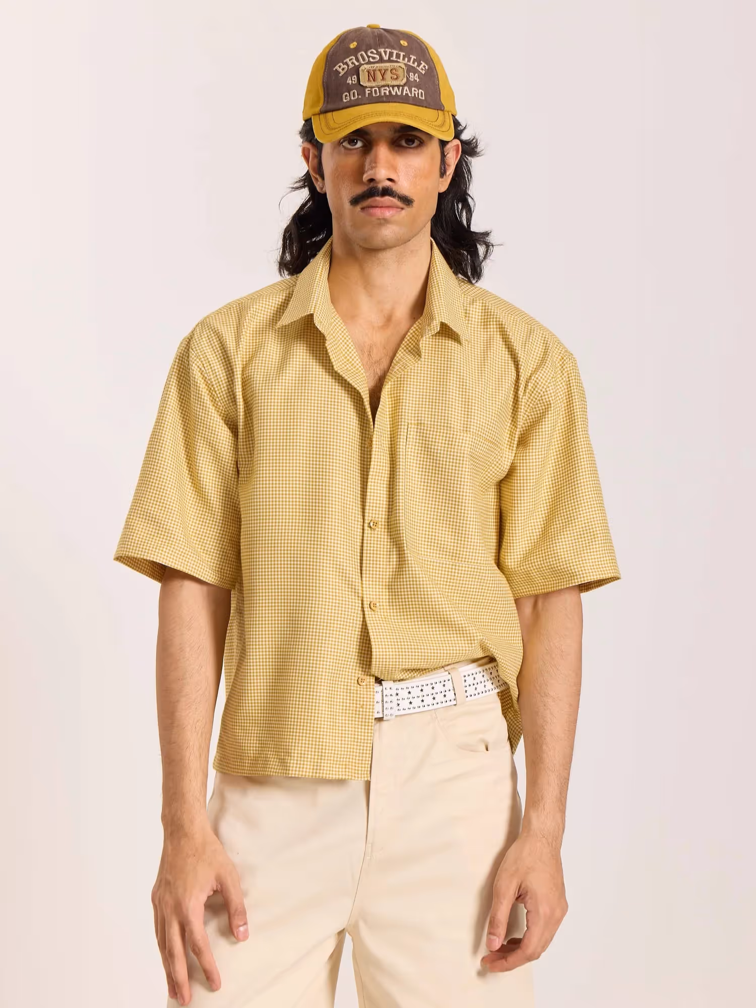 Mustard Checkered Cropped Shirt  image 3