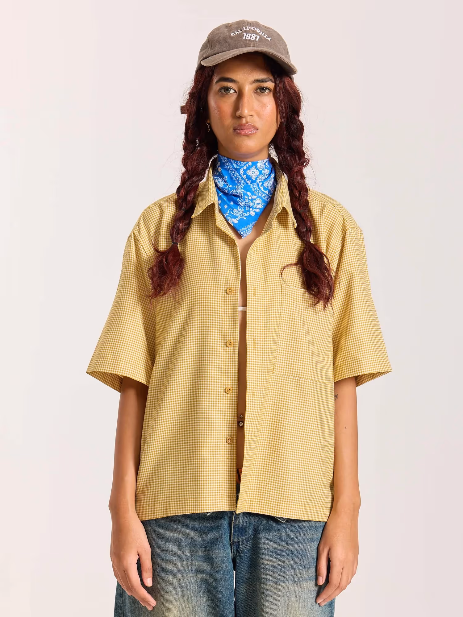 Mustard Checkered Cropped Shirt  image 4