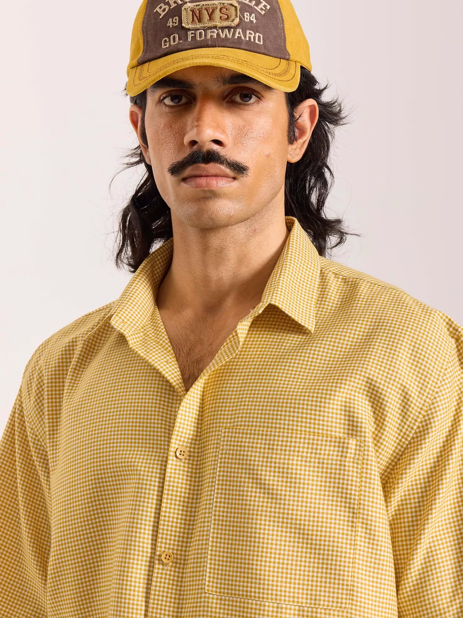 Mustard Checkered Cropped Shirt  image 5