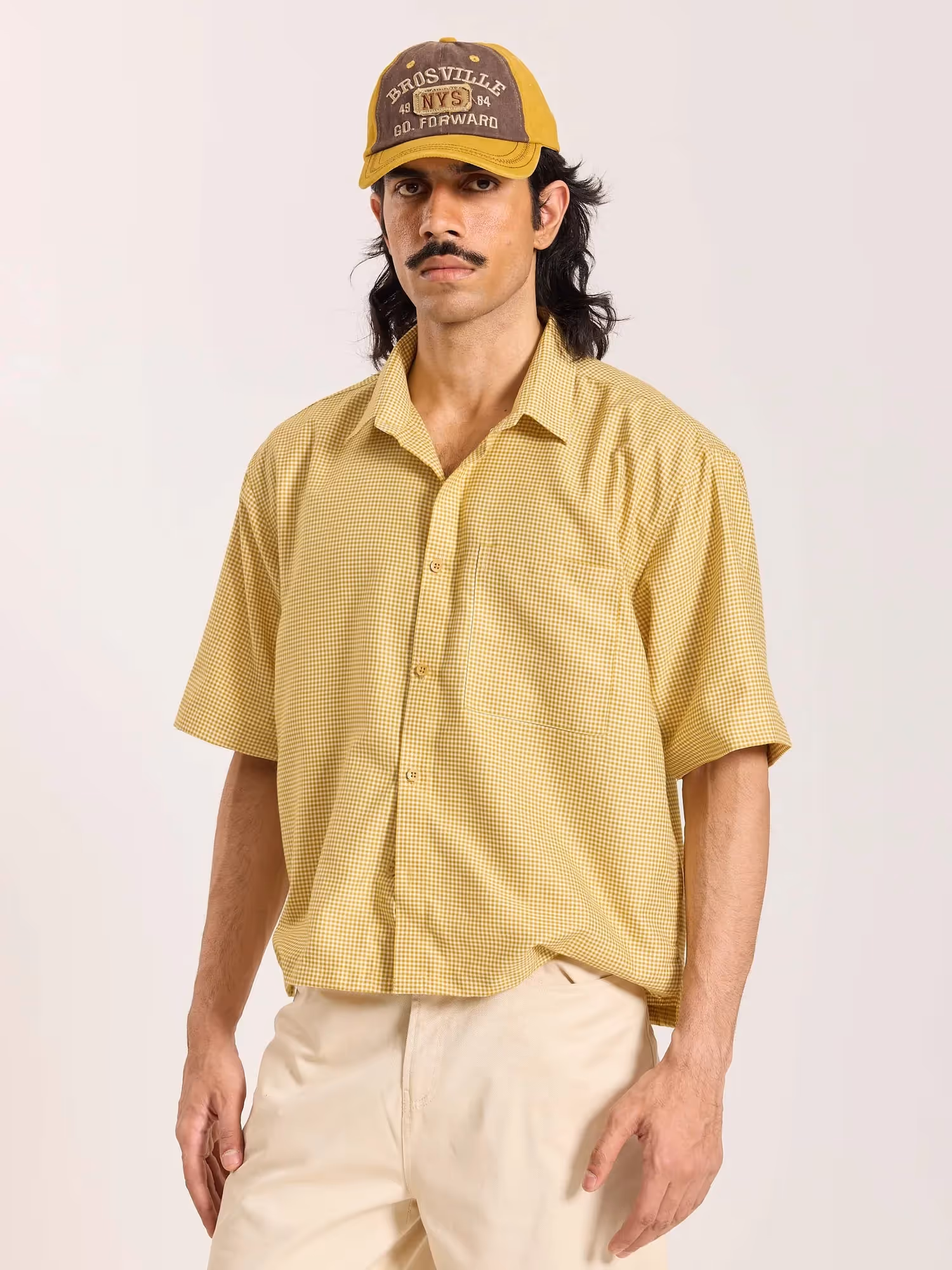 Mustard Checkered Cropped Shirt  image 6