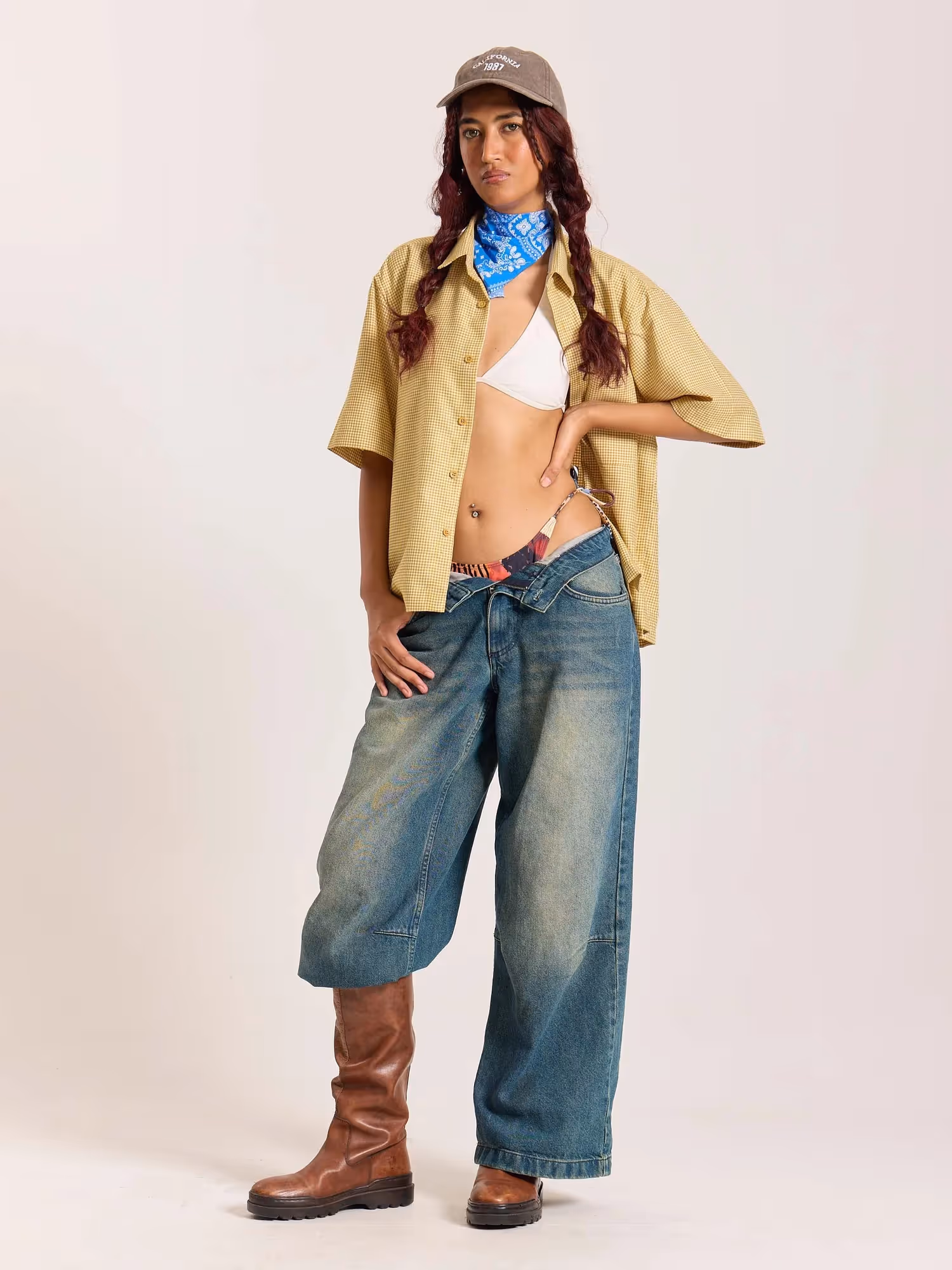 Mustard Checkered Cropped Shirt  image 7