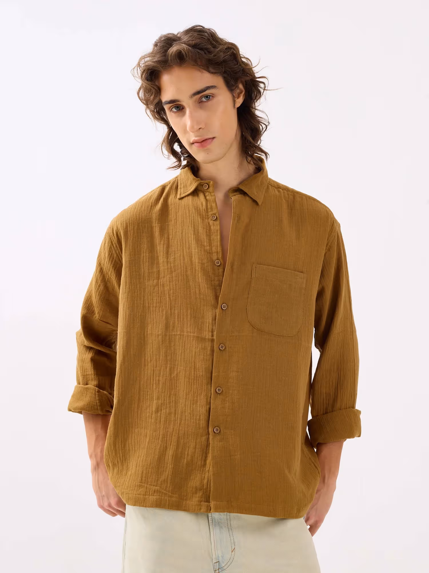 Mustard Yellow Gauze Holiday Shirt image 2