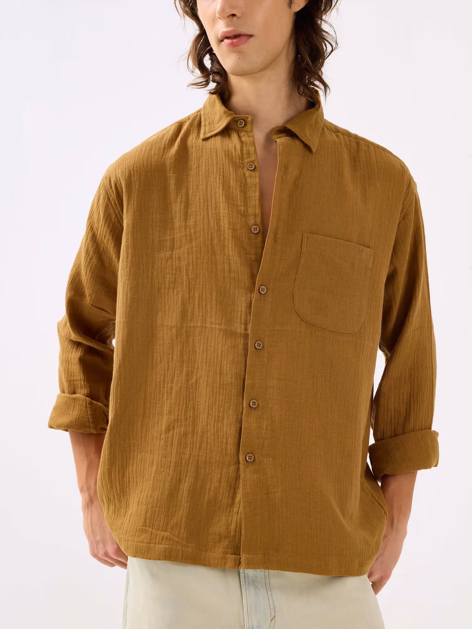 Mustard Yellow Gauze Holiday Shirt image 3