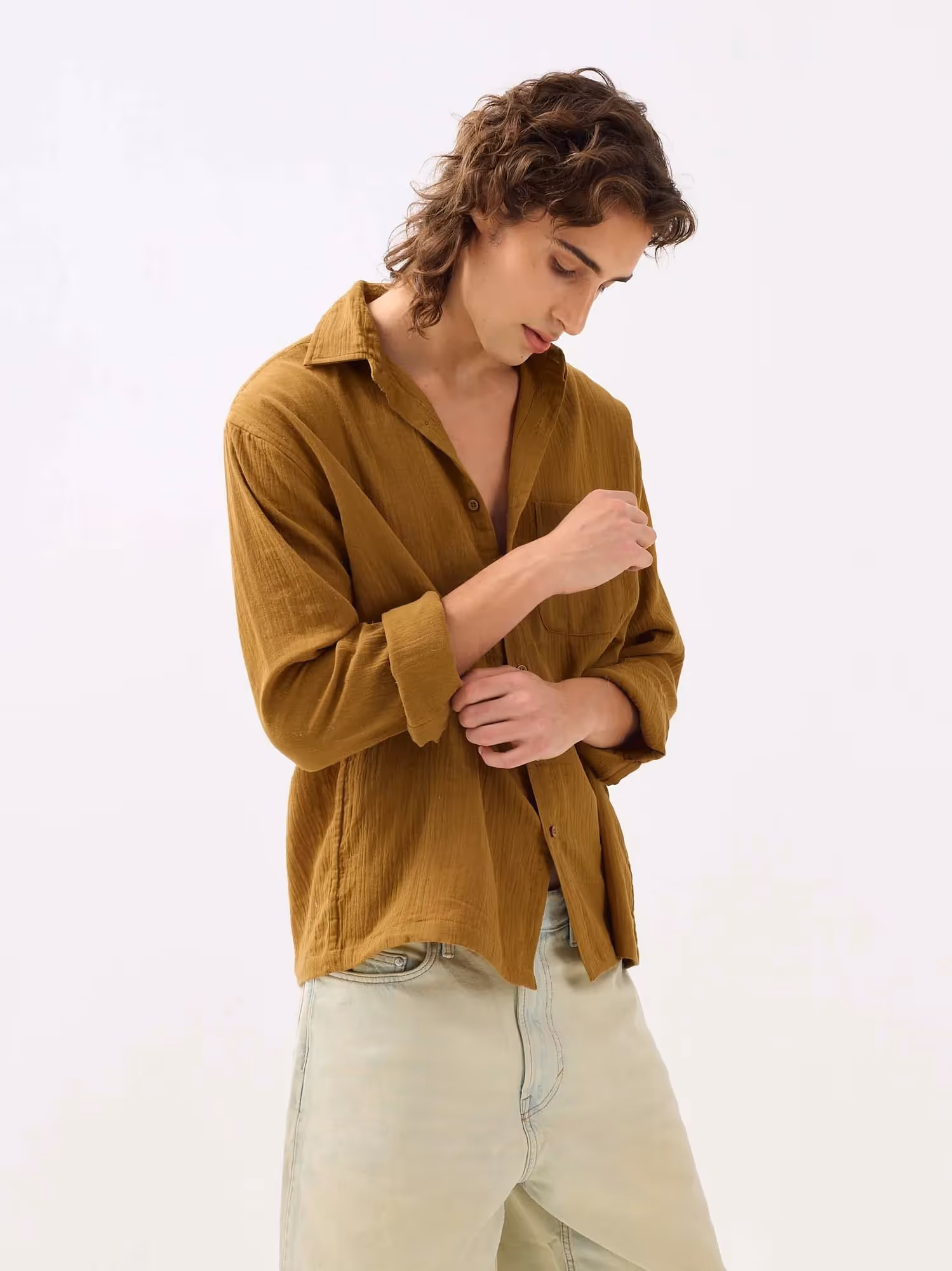 Mustard Yellow Gauze Holiday Shirt image 4