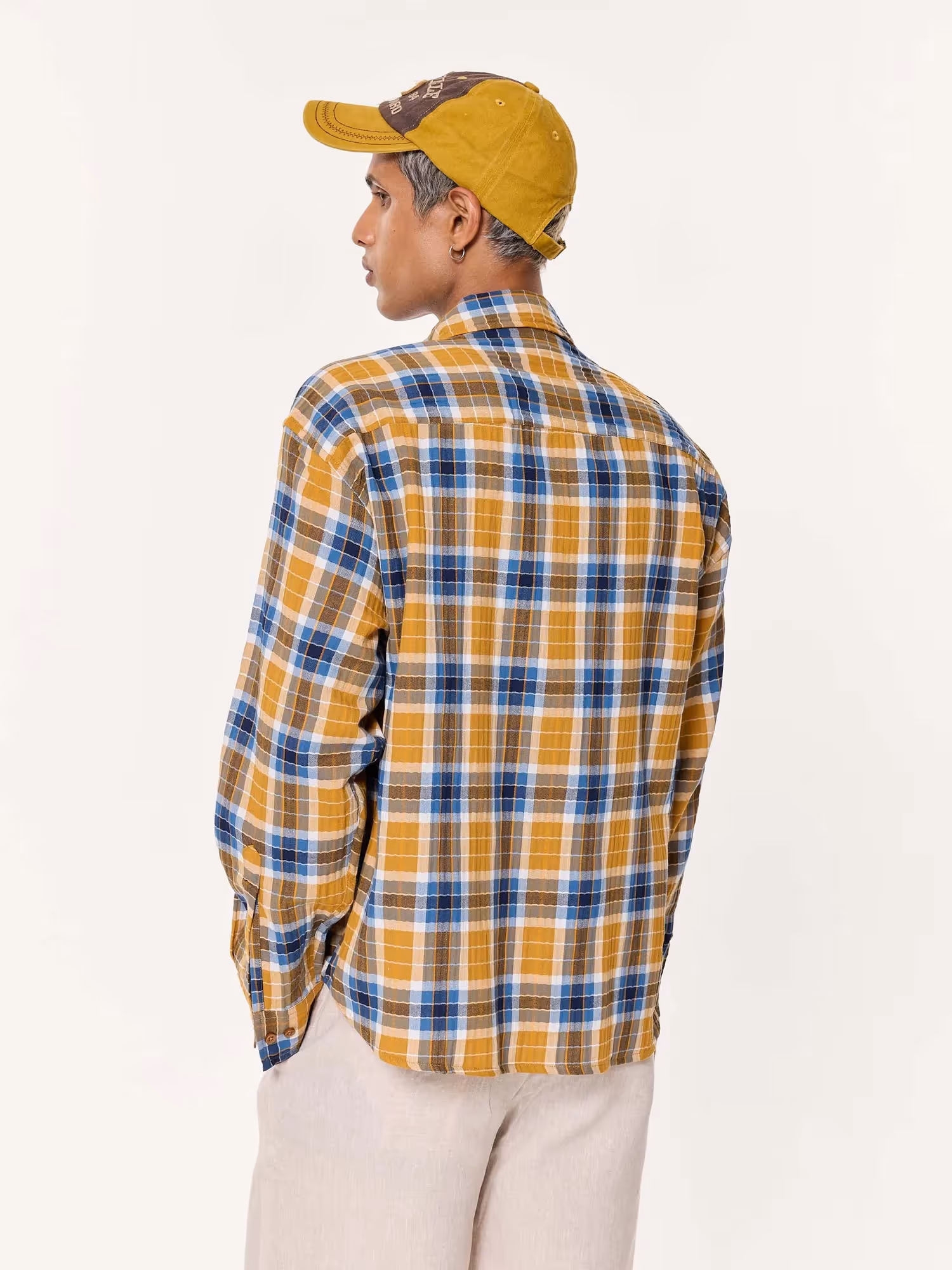 Mustard Yellow Multichecked Oversized Cropped Shirt image 7