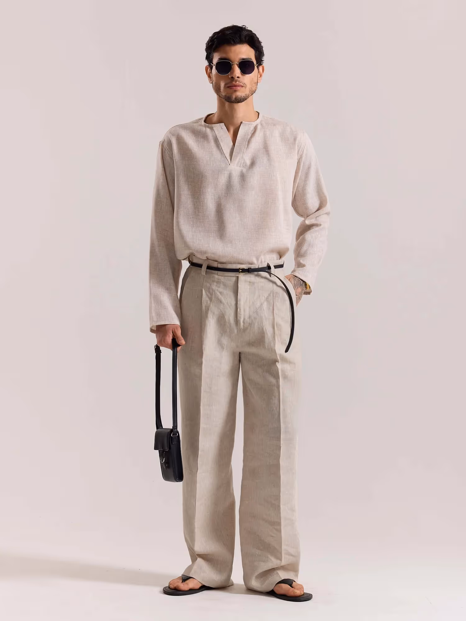 Natural Linen Baggy Fit Trousers image 1