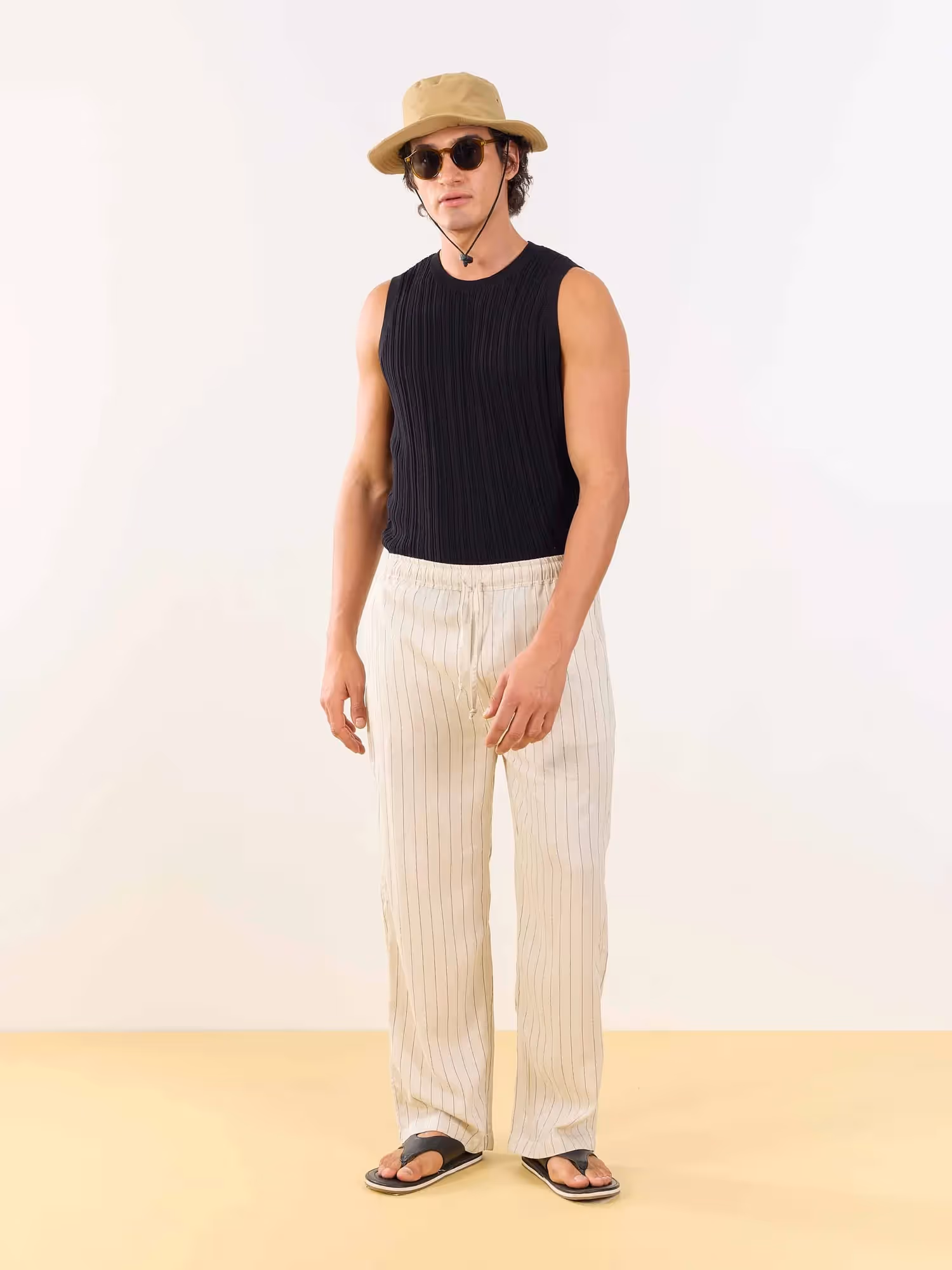 Natural Linen Striped Pull-on Pants image 1