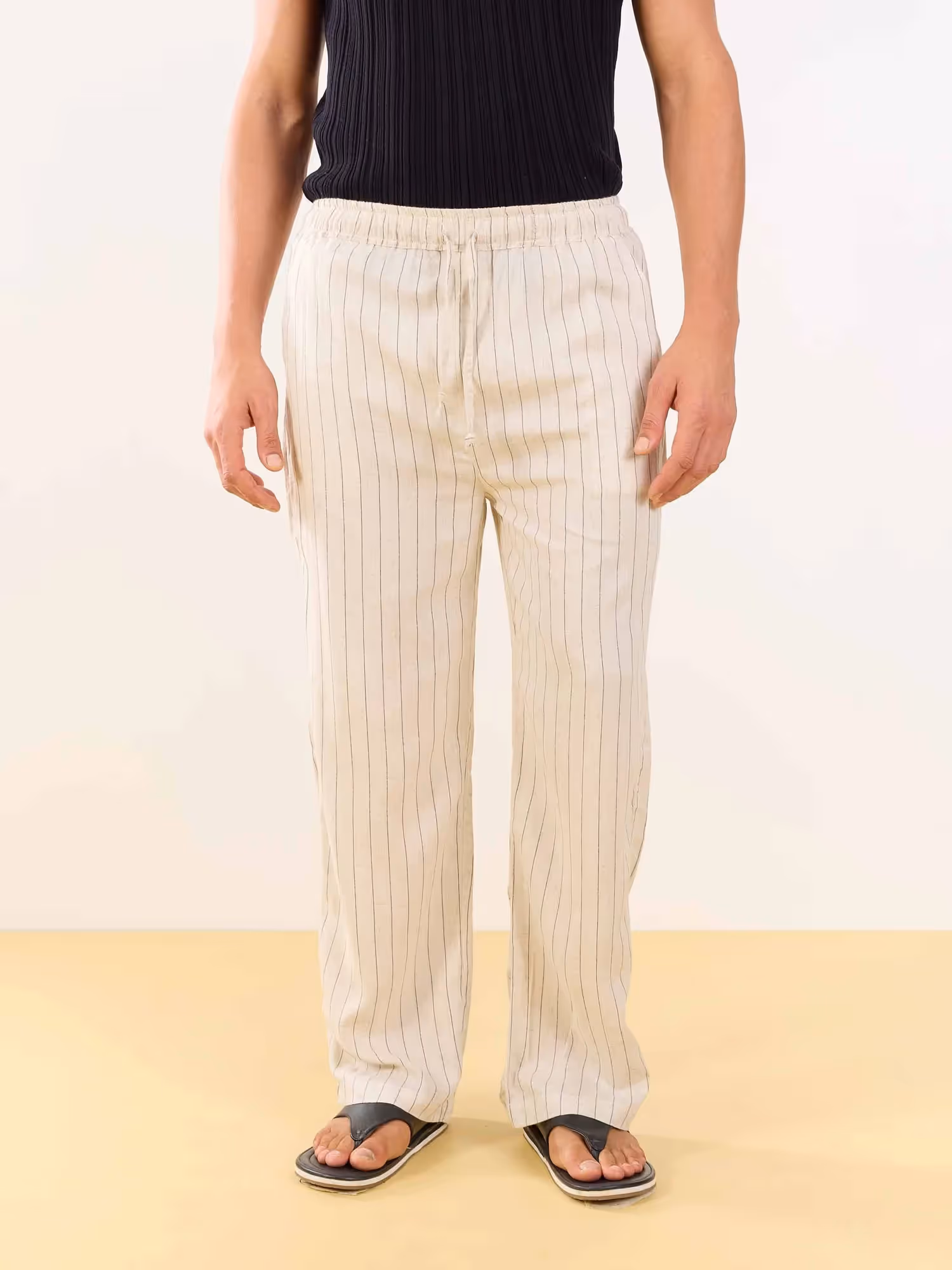 Natural Linen Striped Pull-on Pants  image 2