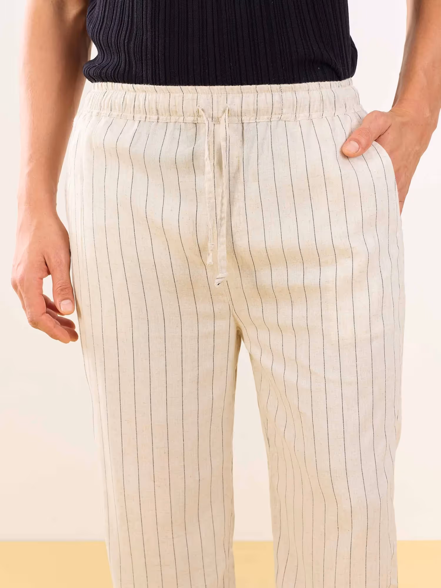Natural Linen Striped Pull-on Pants  image 3
