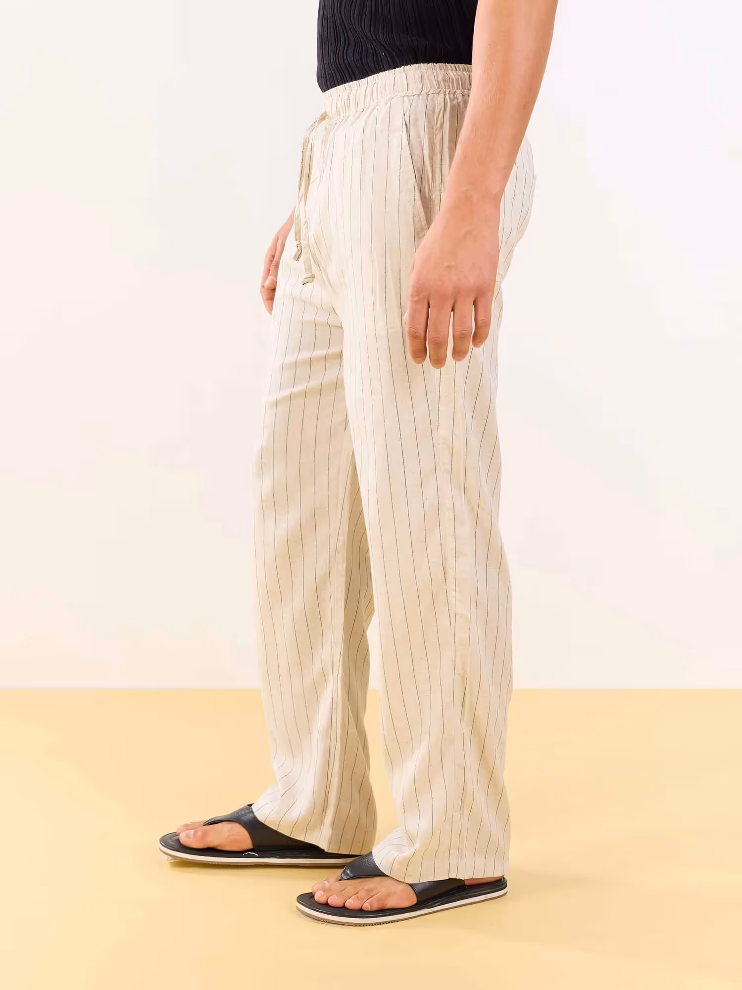 Natural Linen Striped Pull-on Pants  image 4