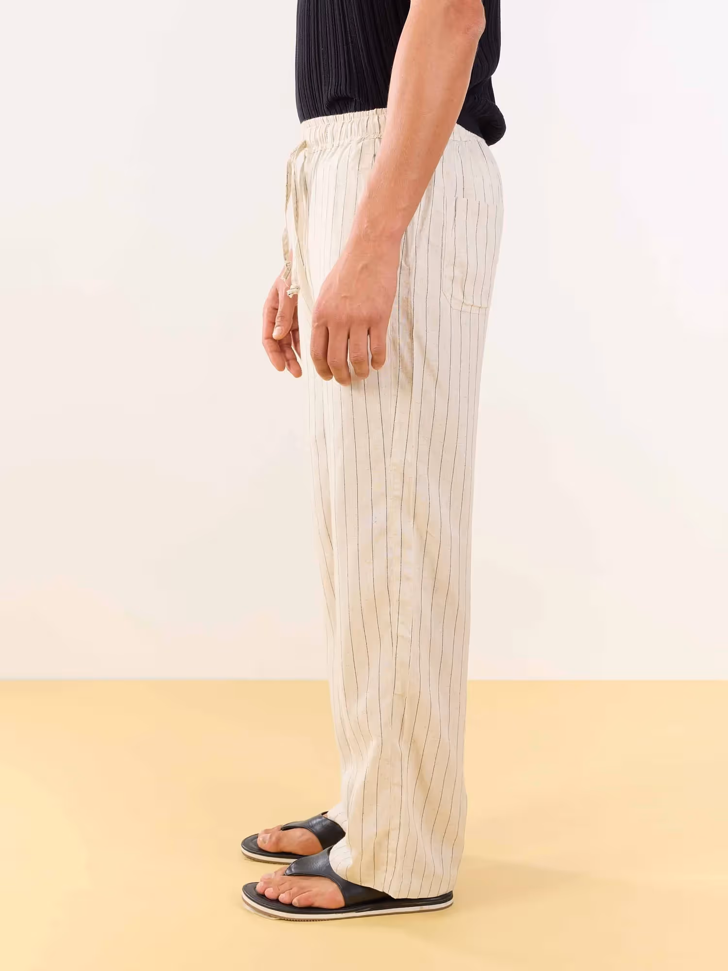 Natural Linen Striped Pull-on Pants  image 5